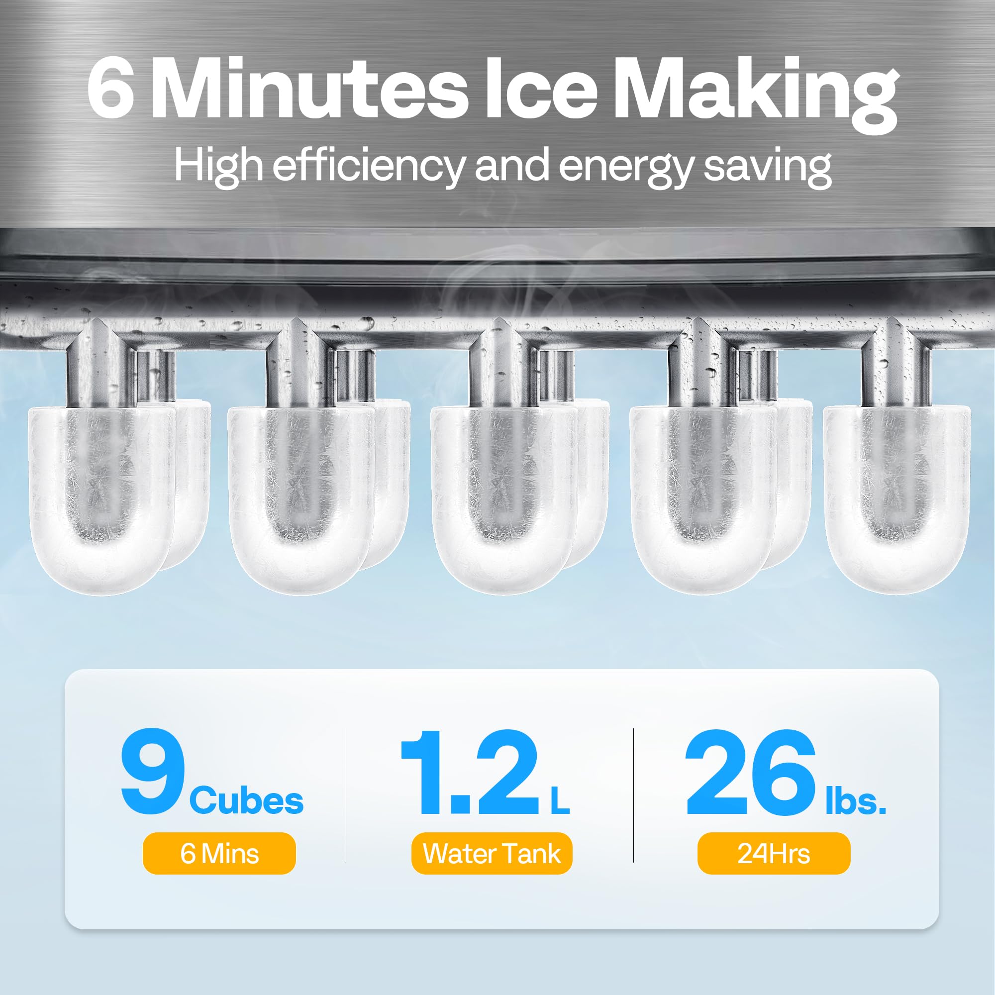 VIVOHOME 26lbs/Day Portable Electric Ice Maker Machine - Compact Countertop Automatic Ice Cube Maker with Self-Cleaning Function & Scoop - Perfect for Home, Office, RV, and Parties (Silver)