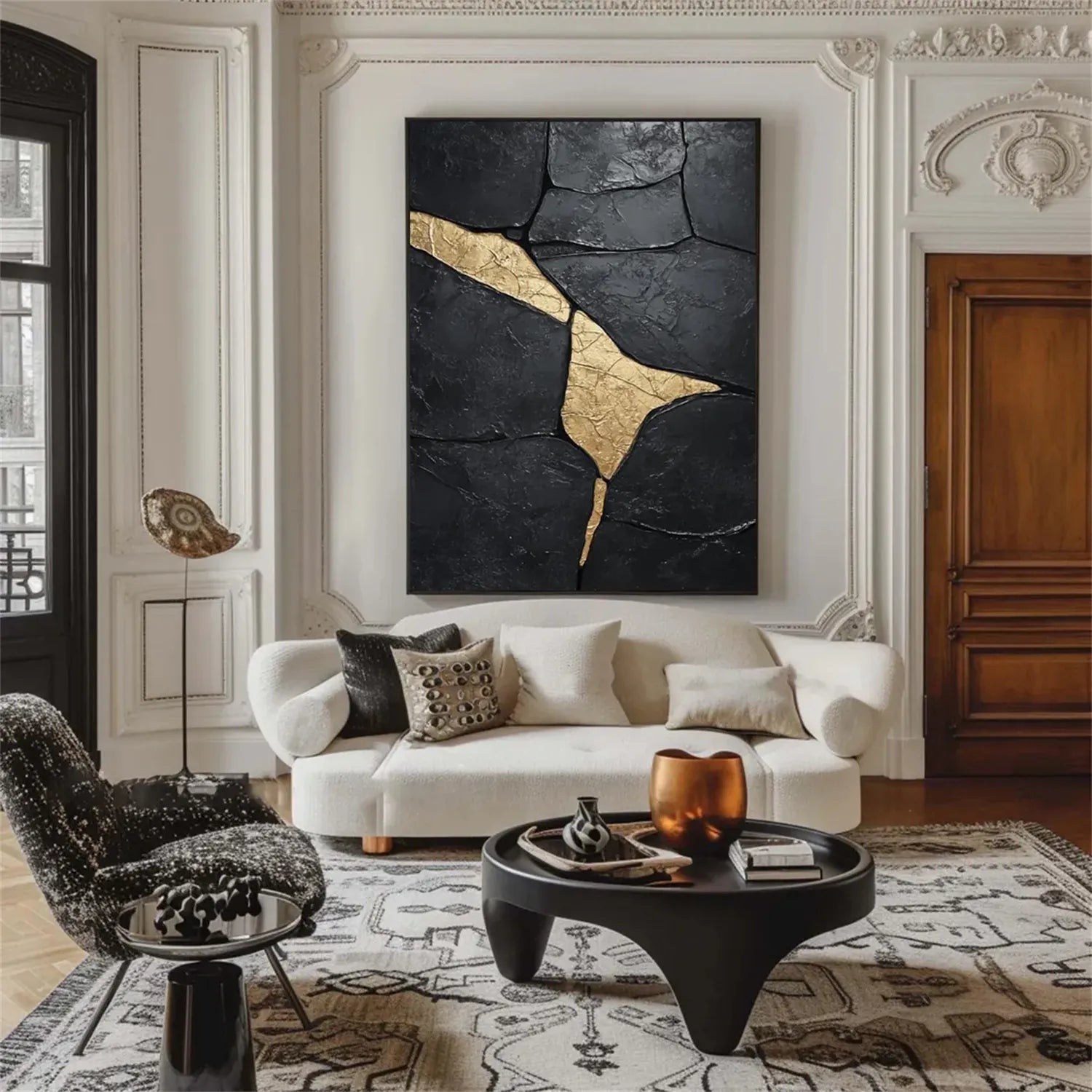 Black Gold Minimalist Textured Painting Canvas Wall Art - Modern Abstract Home Decor for Living Room, Bedroom & Office | Premium Quality #MZ124