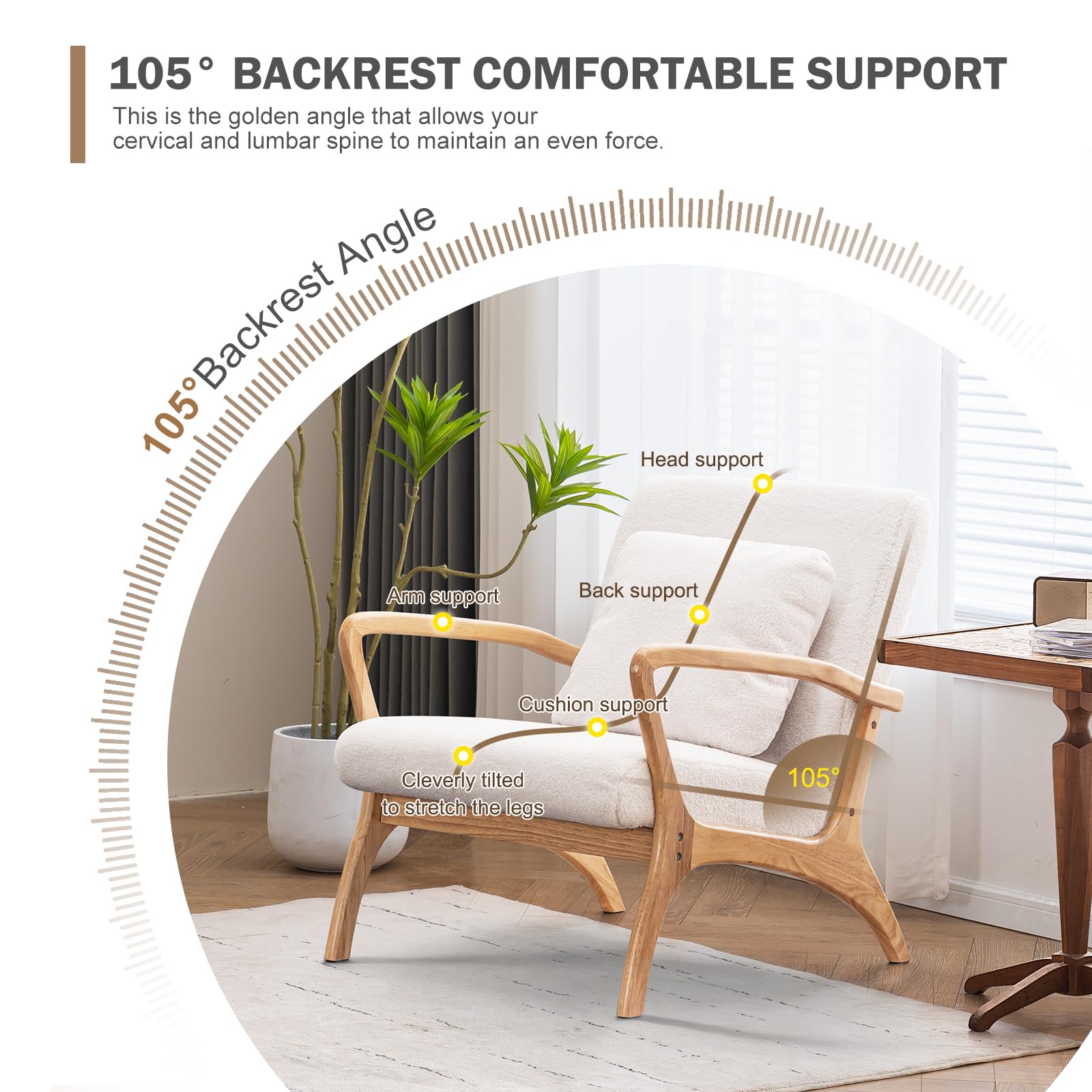 Mid-Century Modern Accent Chair with Cushion - 28.3