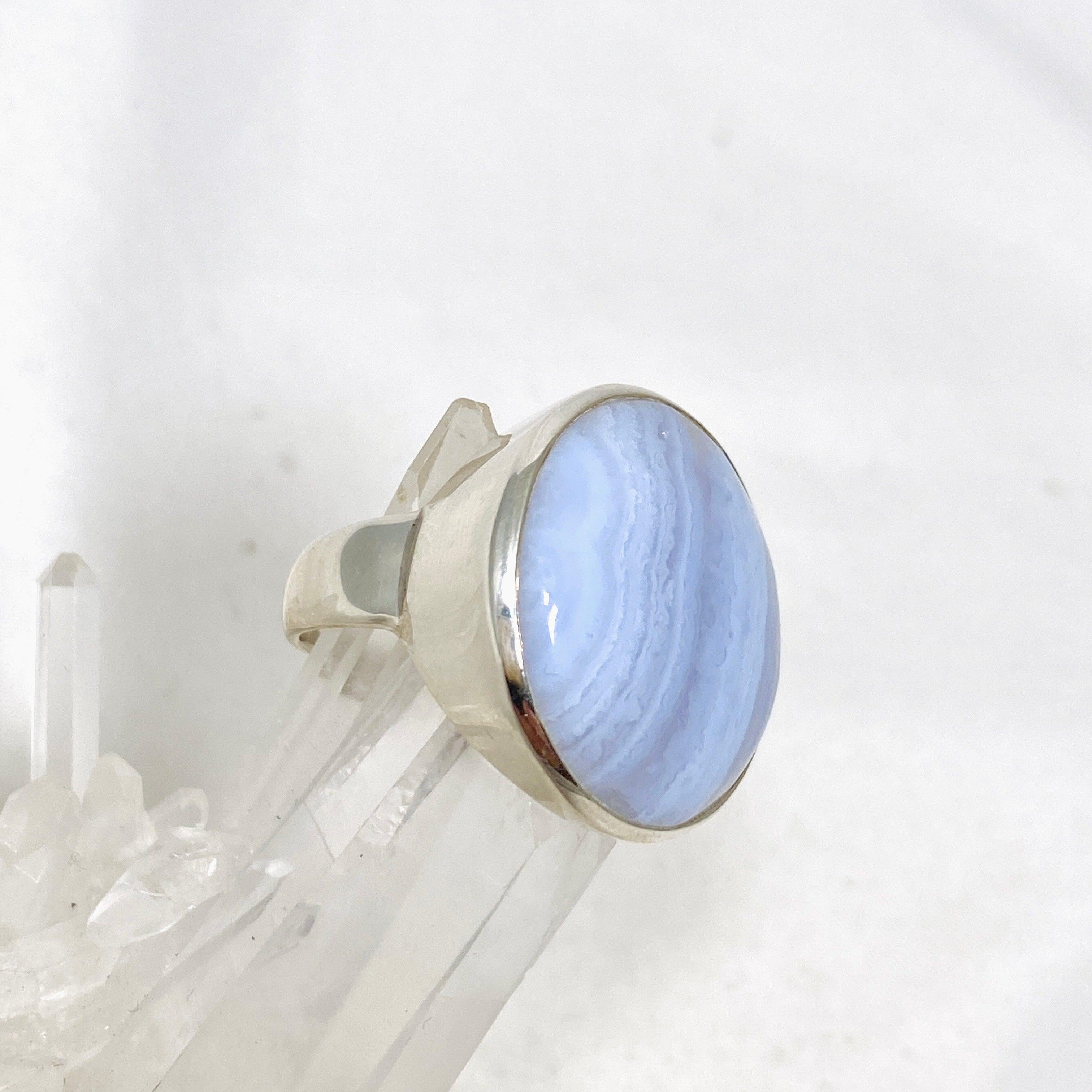 Blue Lace Agate Sterling Silver Round Ring Size 10.5 - Handmade Boho Jewelry for Women, Gift for Her - Perfect for Weddings, Parties & Everyday Wear