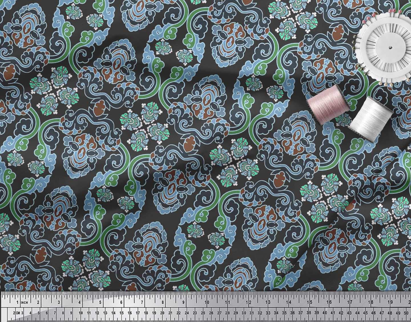 Soimoi Cotton Voile Black Fabric by The Yard - 56 Inch Wide - Swirls & Floral Artistic Symphony Print - Elegant Dance Design for Dresses, Curtains & DIY Craft Projects