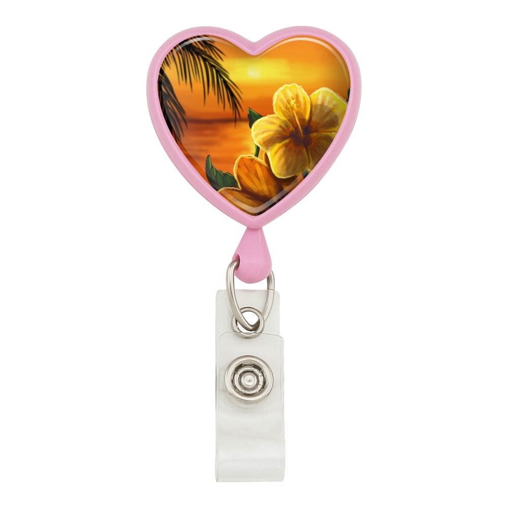 Hawaiian Hibiscus Lanyard ID Holder - Pink for Beach & Office Use