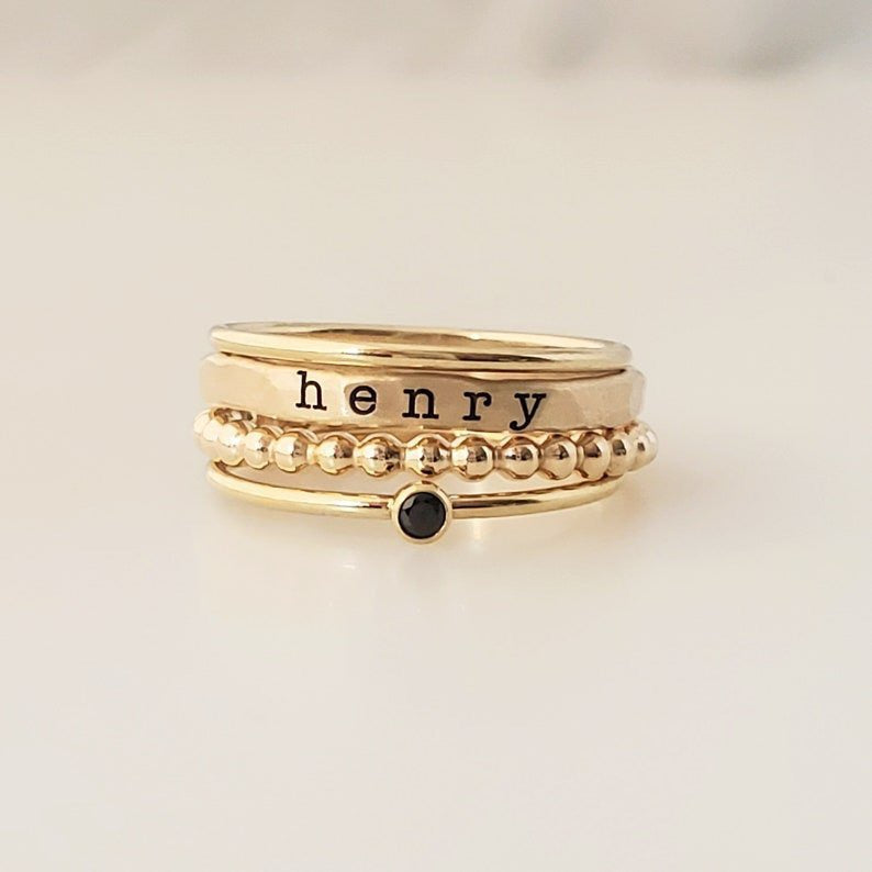 Personalized Name Engraved Stackable Ring Set for Women - Custom Jewelry Gift for Anniversary, Birthday & Valentine's Day | TP004 | Perfect for Layering, Everyday Wear & Special Occasions