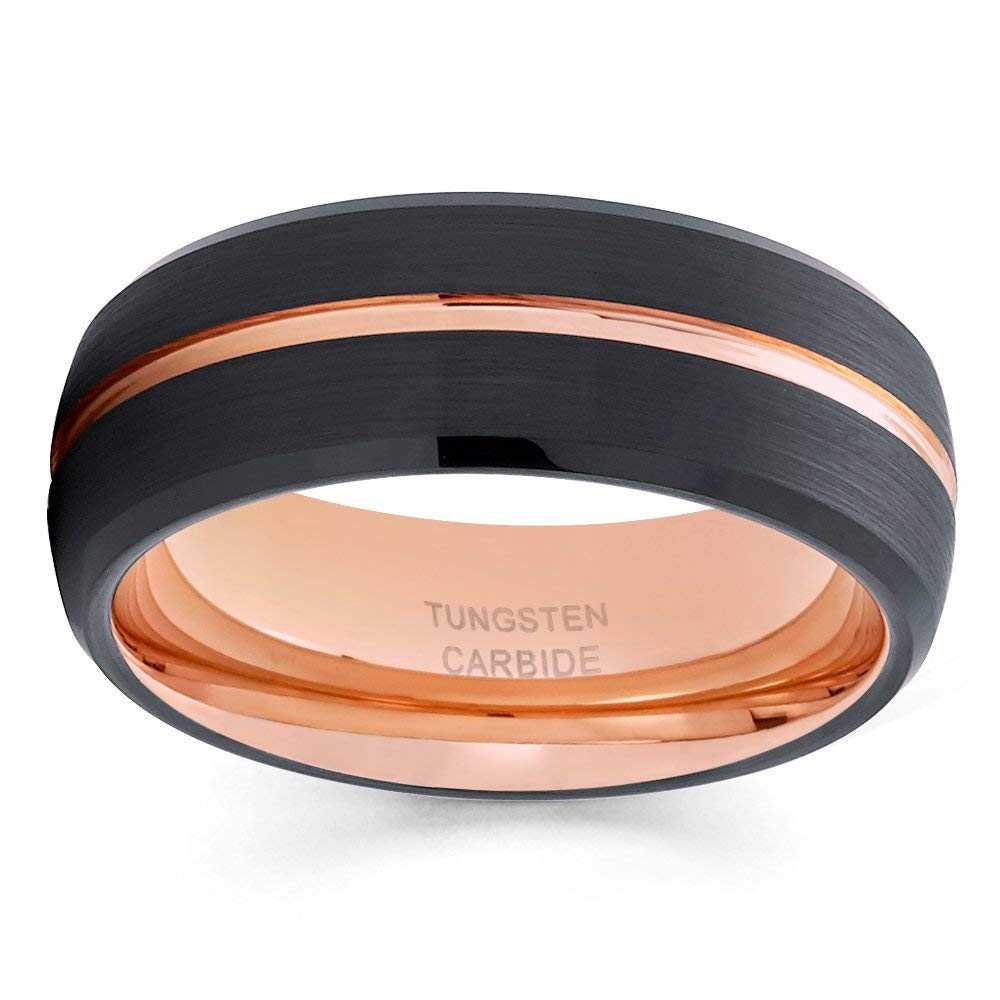 Rose Gold Tungsten Wedding Band for Men & Women - Black Tungsten Ring with 18k Rose Gold Plating - Comfort Fit Anniversary & Engagement Ring - Perfect for Weddings, Proposals & Special Occasions