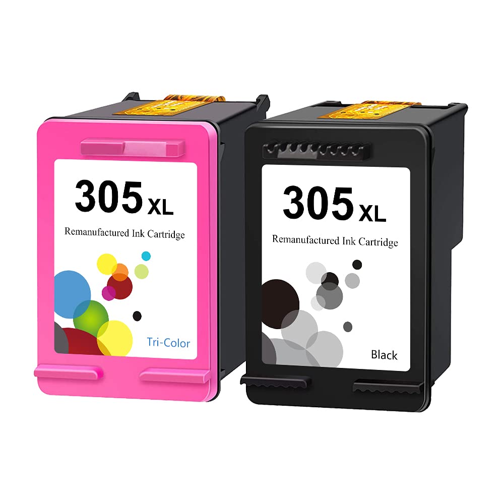 Remanufactured HP 305XL Ink Cartridges - 2 Pack (1 Black + 1 Tri-Color) - Compatible with HP Deskjet 2710, 2720, Plus 4110, 4120, 4130 & Envy 6010, 6020 Printers - High-Quality Replacement for Home & Office Printing Needs