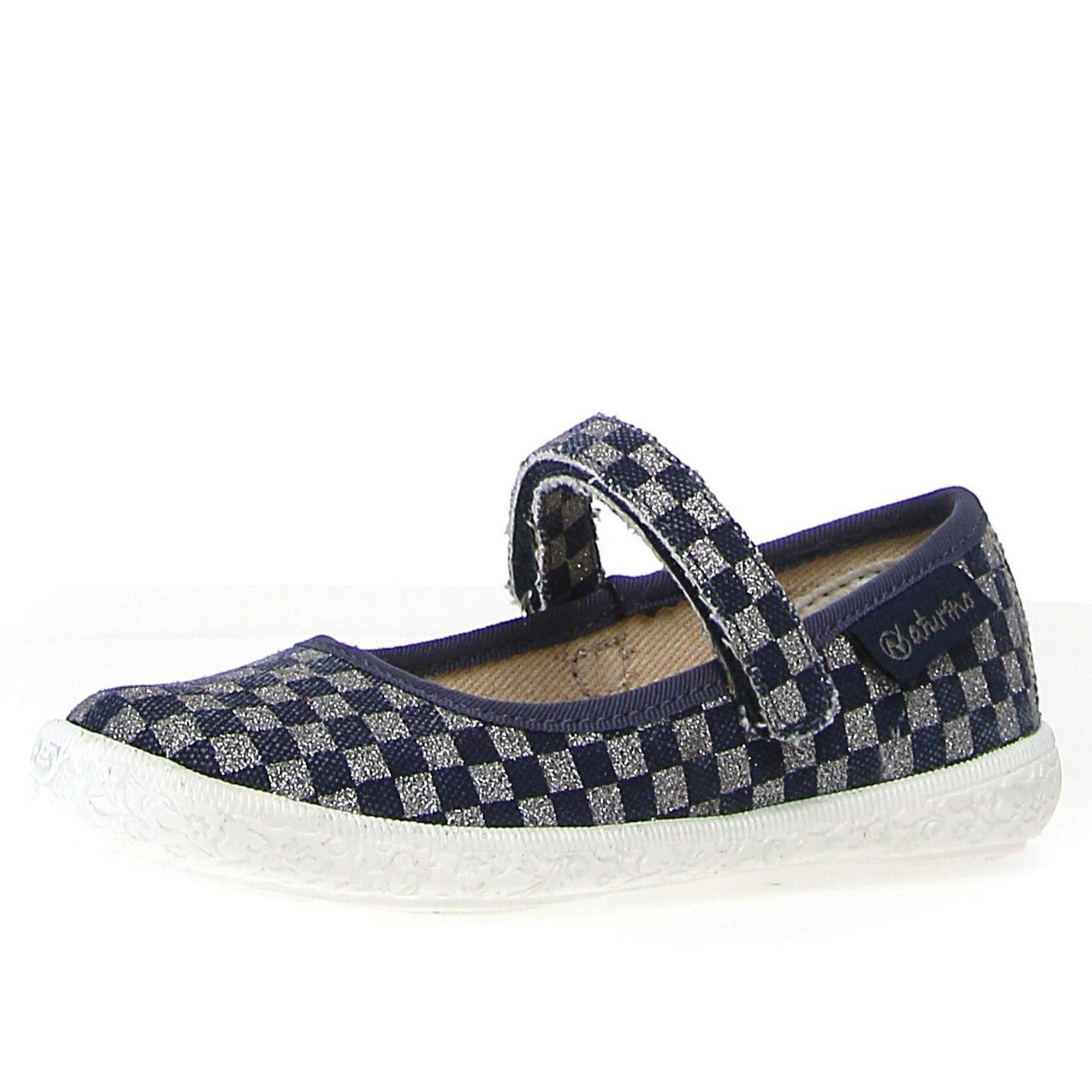Naturino Girls Pavia Delave Check Print Sneakers - Stylish Jeans/Silver Color for School, Play & Everyday Wear
