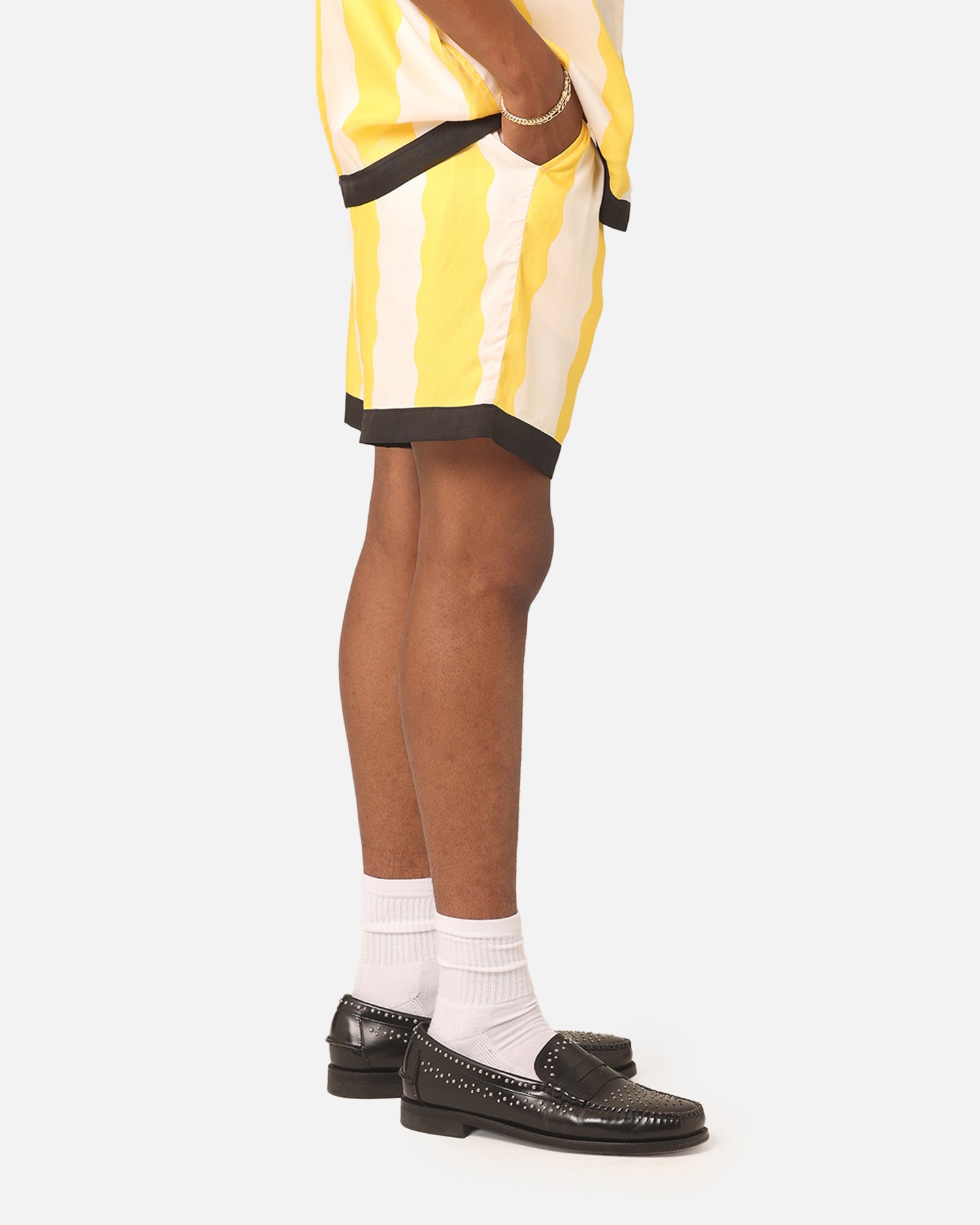 99 Cabana Bowling Shorts for Men - Comfortable Yellow/Off White Casual Shorts for Summer, Beach, and Outdoor Activities