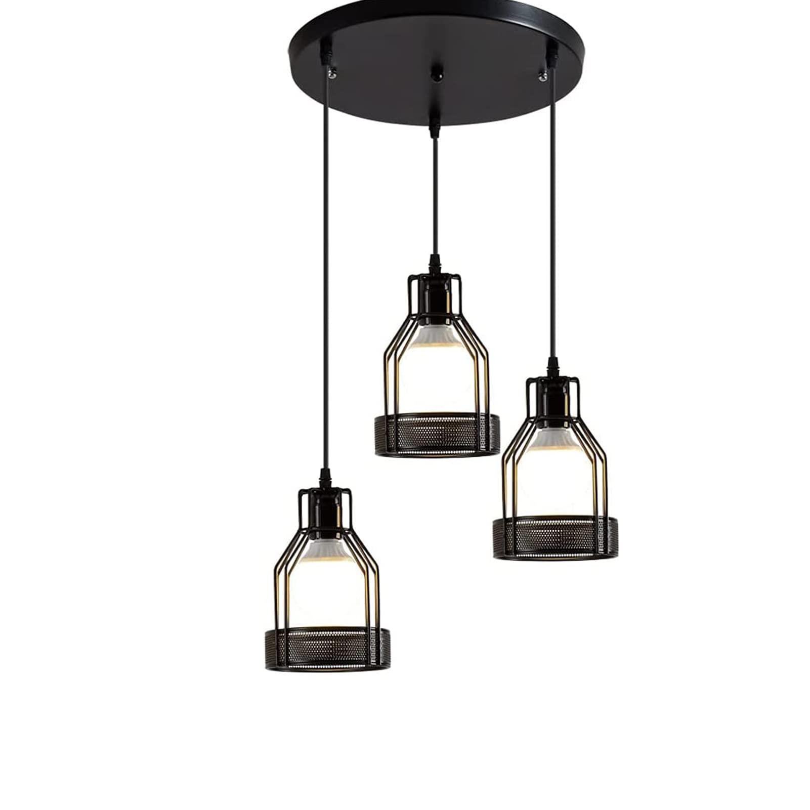 Vintage Industrial Ceiling Light - 3 Head Hanging Pendant Lamp with Iron Art Wire Cage, Antique Chandelier for Bar, Restaurant, Cafe & Home Decor Lighting Fixture