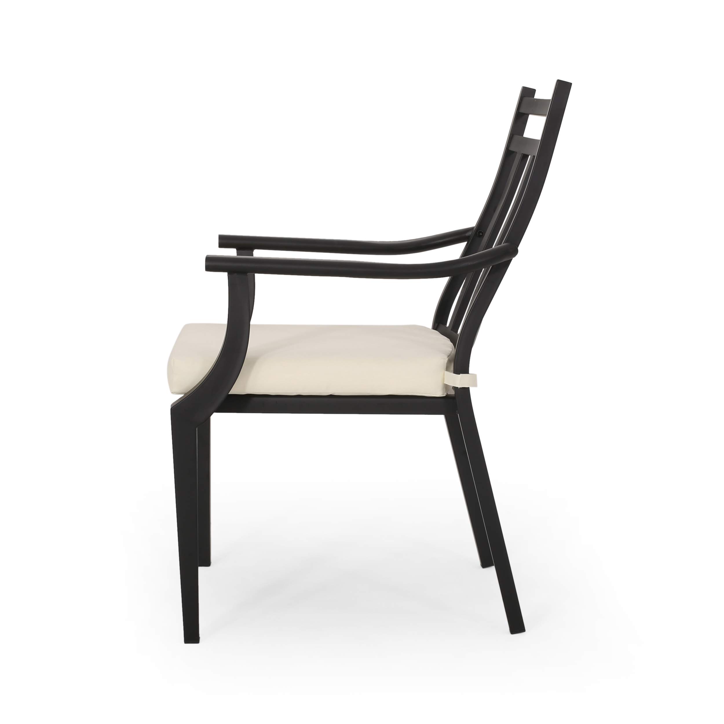 Christopher Knight Home Faithe Outdoor Dining Chairs (Set of 2) - Matte Black & Beige Weather-Resistant Patio Furniture for Garden, Poolside, and Backyard Dining