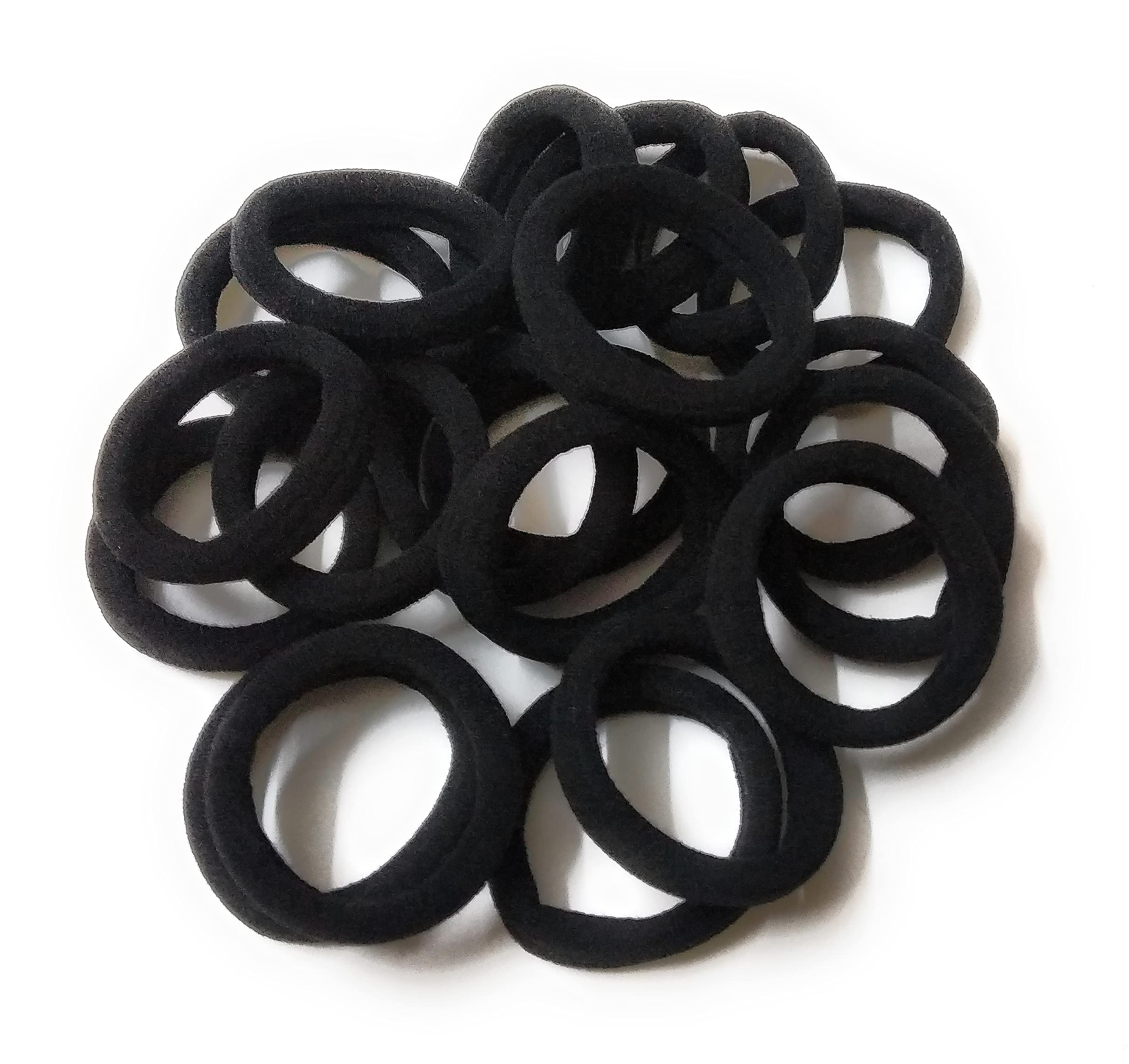 Mom's Darling Thick Elastic Cotton Hair Ties - 15 Pack Black Stretch Ponytail Bands for Women & Girls | Perfect for School, Workouts, and Everyday Styling