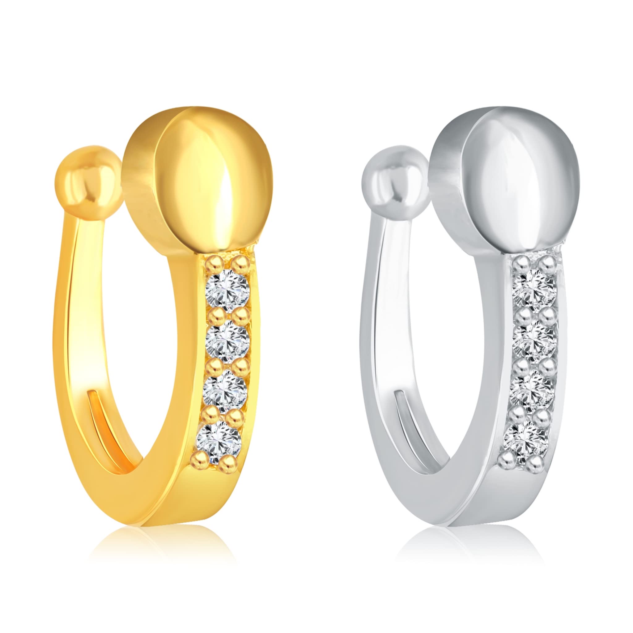 Vighnaharta Gold & Rhodium Plated CZ Stone Alloy Nose Ring - Elegant Indian Nose Pin for Women & Girls | Valentine's Day Gift for Her, Wedding Jewelry, Festival Accessory, Ethnic Fashion Statement [VFJ1222NTH-Press-CMB]