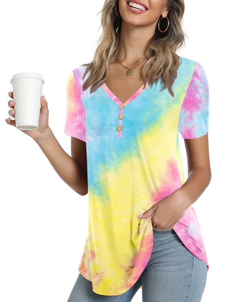 Women's Summer Short Sleeve Tunic Top - Loose Fit Casual Button-Up Blouse Shirt | Perfect for Beach Outings, Vacation Wear & Everyday Comfort