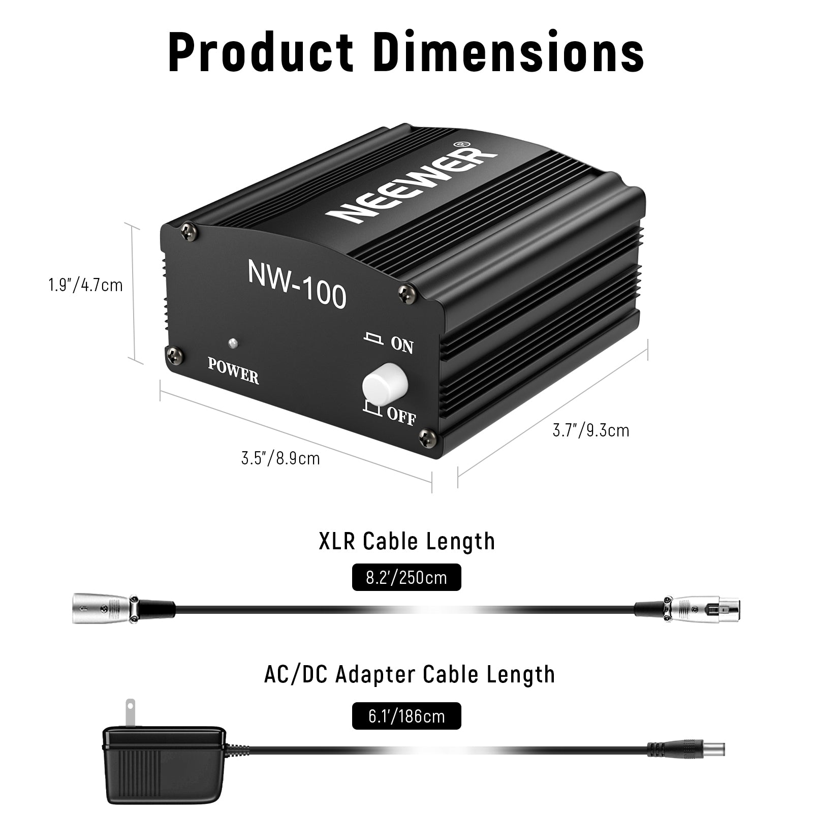 NEEWER NW 100 48V Phantom Power Supply with Adapter for Condenser Microphones - Professional Studio Recording & Live Performance Audio Equipment