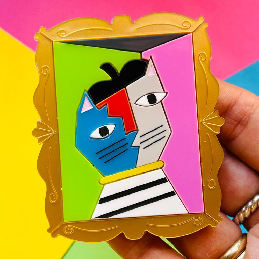 Modern Cubism Style Cat Acrylic Brooch - Handmade Artisan Cat Pin for Women | Makokot Design | Perfect Gift for Cat Lovers, Art Collectors & Fashion Accessories