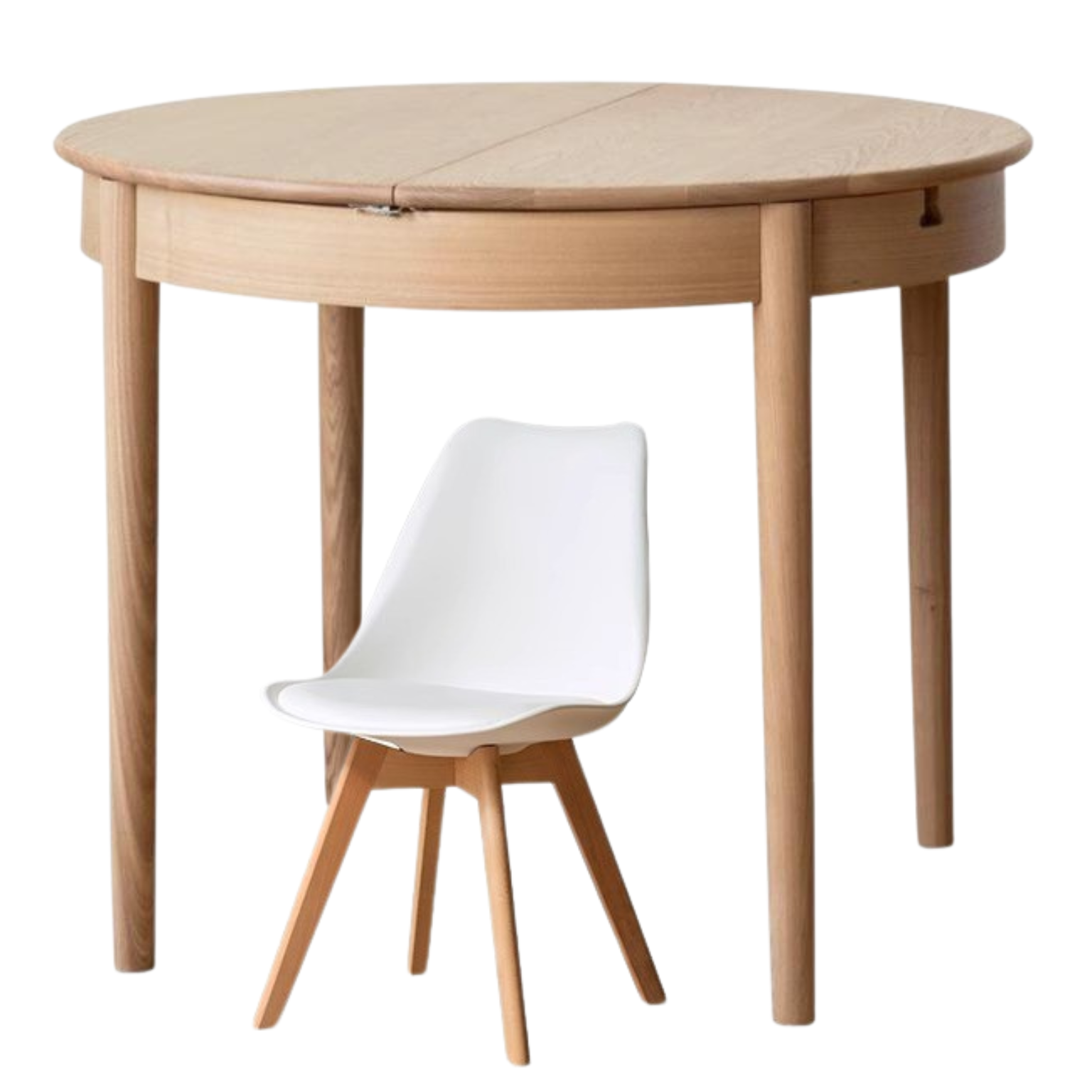 Solid Oak & Ash Wood Extendable Round Dining Table - Expandable for 4 to 8 People - Perfect for Small Spaces, Family Dinners & Entertaining Guests