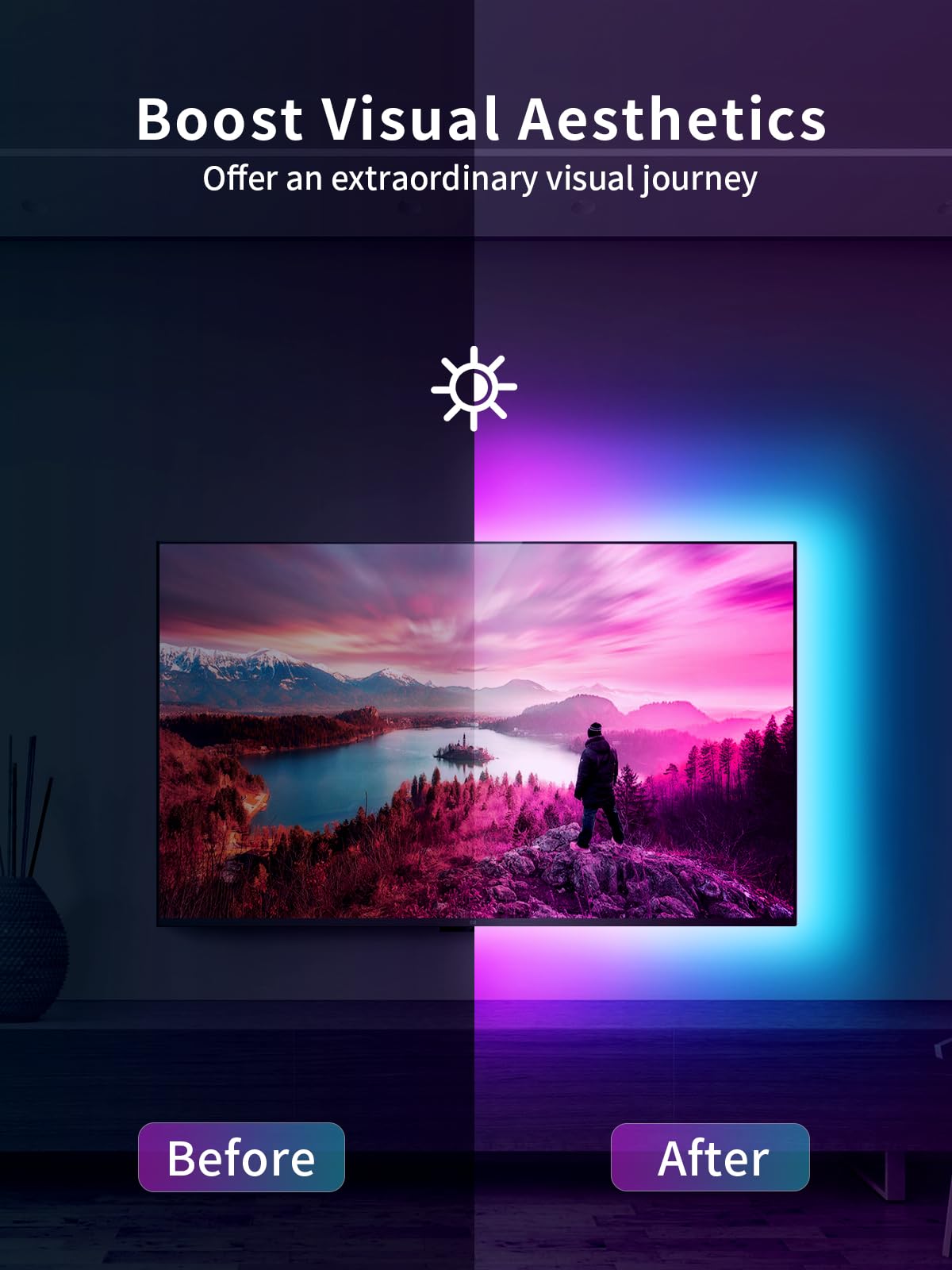 KANTUTOE 9.84ft RGB LED TV Backlight Strip with Bluetooth Music Sync & App Control - USB Powered for 32-43 Inch TVs - Perfect for Bedroom Entertainment & Gaming Setup