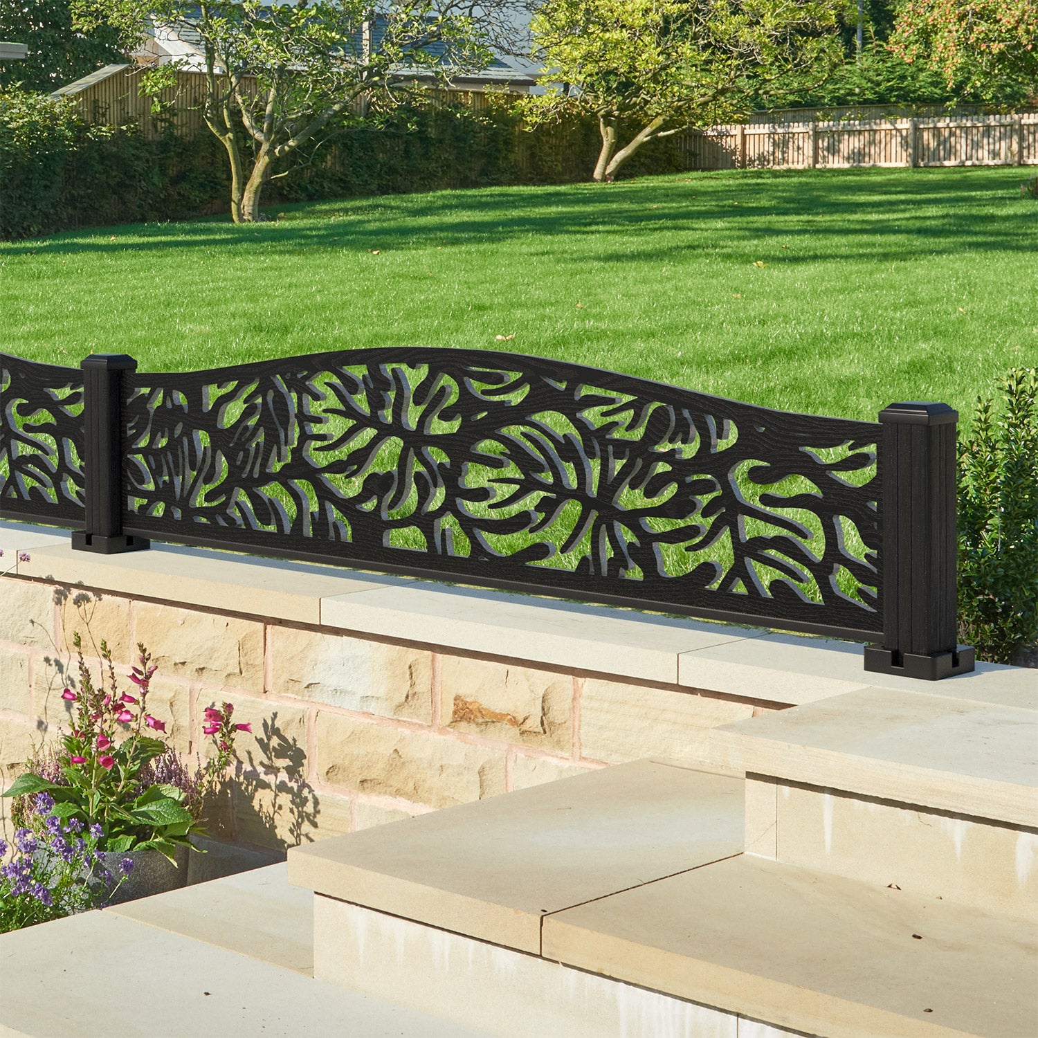 Botanic Decorative Fence 180x40cm Curved Top with Composite Posts - Perfect for Garden Landscaping, Yard Borders, and Outdoor Decor