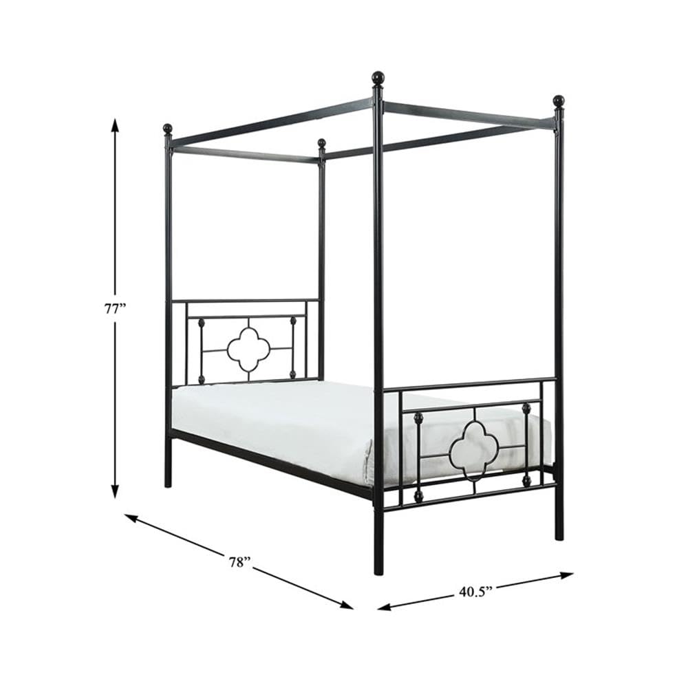 Homelegance Hosta Metal Canopy Bed Frame - Twin Size, Black Finish - Perfect for Kids Rooms, Guest Bedrooms & Cozy Dorm Spaces