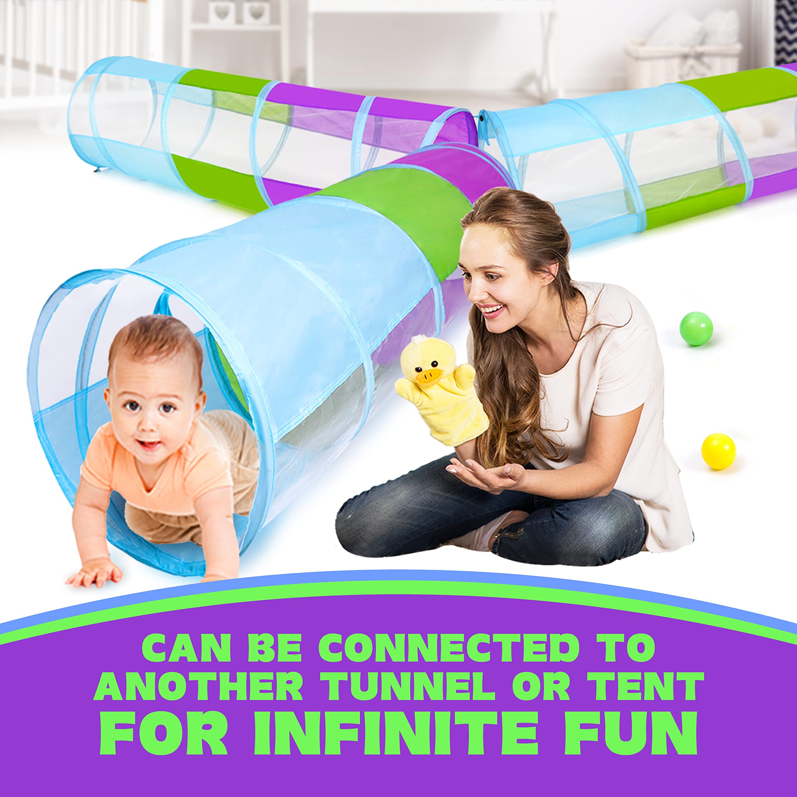 **5ft Kids Play Tunnel for Toddlers 1-3 Years - Indoor & Outdoor Pop-Up Crawl Tunnel Tent for Boys & Girls - Fun Game Toy for Birthday Parties, Playrooms & Backyard Adventures**