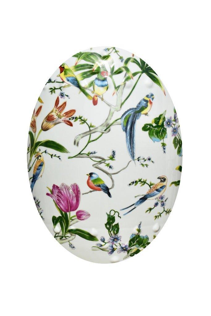 Birds and Lilies Porcelain Garden Seat - Elegant Outdoor Decor for Patio, Garden, and Porch
