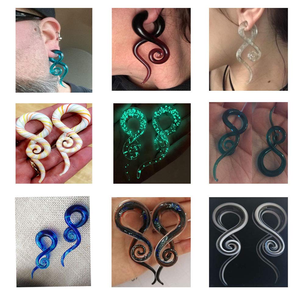 Oyaface 2PC Glass Ear Tapers and Plugs Set - 4G to 14mm Teardrop Spiral Gauges for Ear Stretching - Body Piercing Jewelry for Men and Women - Perfect for Daily Wear and Special Occasions
