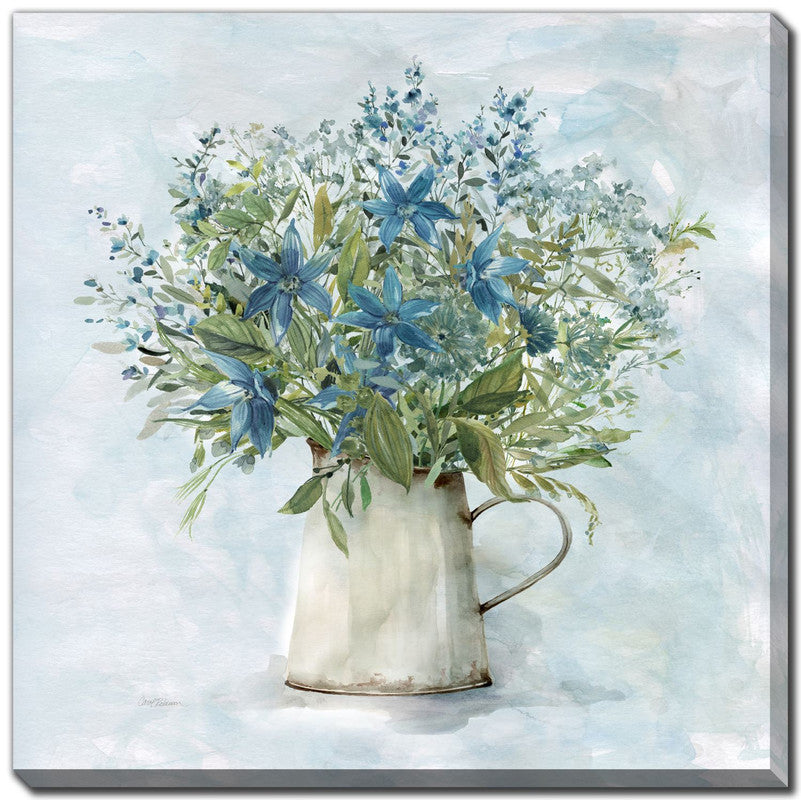 Blue Blooms II Wall Art - Blue, Green & White Abstract Canvas Painting - 24x24 Inches - Modern Home Decor for Living Room, Bedroom & Office