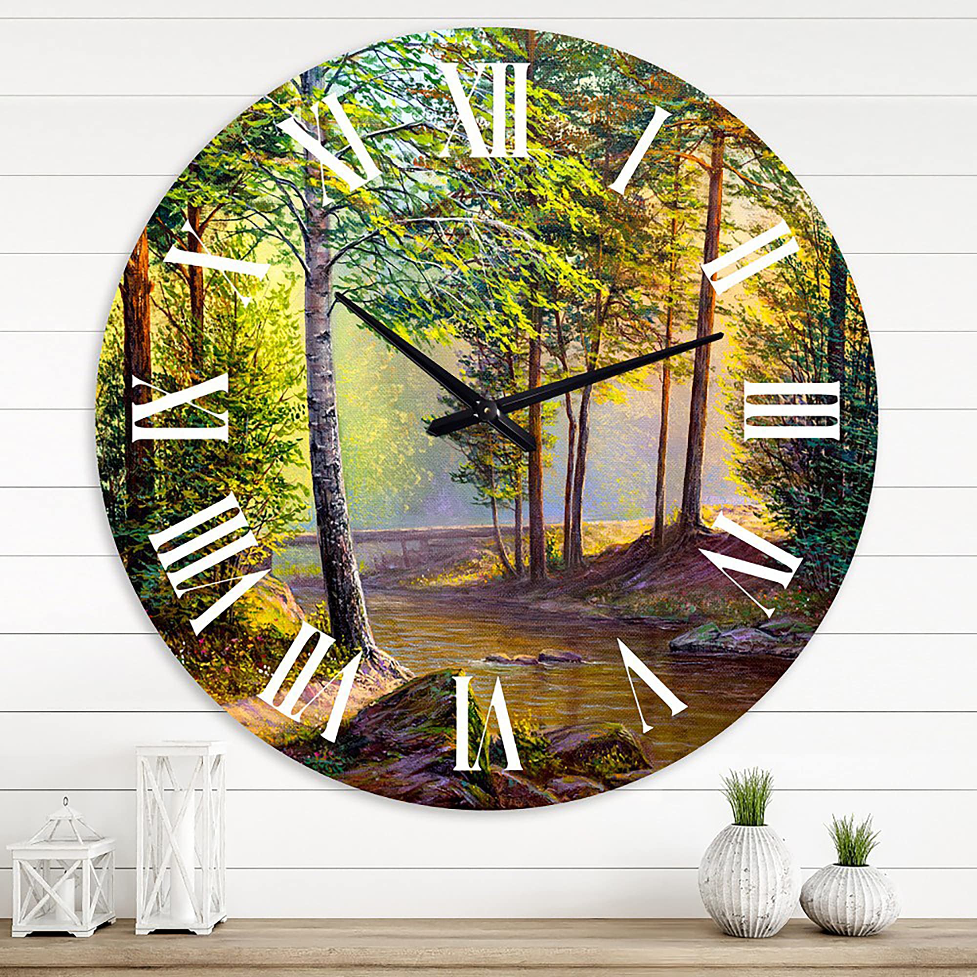 Large Traditional Wall Clock - 'Morning Sunlight Through Fir Forest' Landscape Nature Decor for Living Room, Bedroom & Office | Silent Non-Ticking, Perfect for Home & Workspace