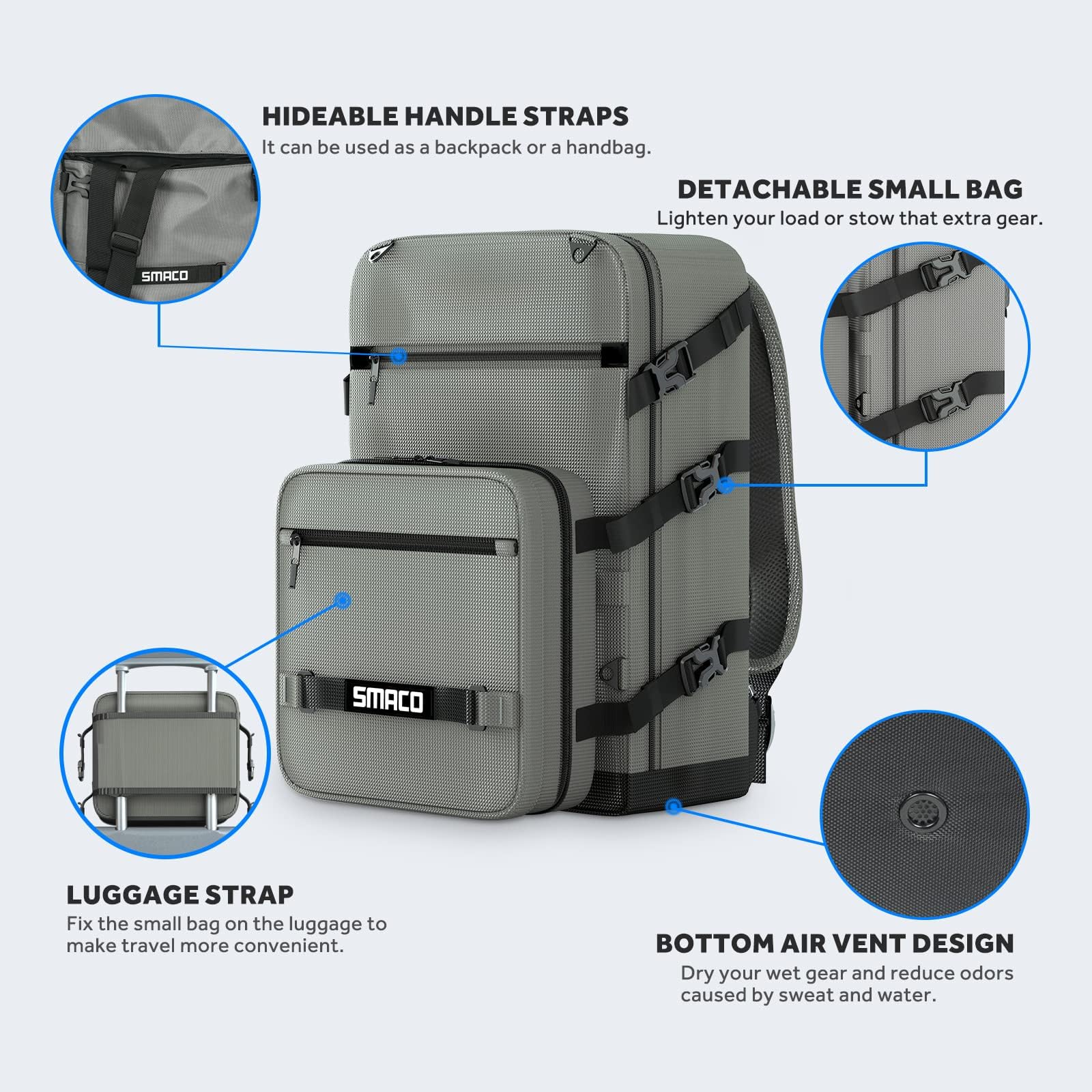 SMACO Scuba Diving Backpack with Detachable Small Bag - Waterproof Travel Backpack for Scuba Gear, Mini Tanks, Diving Mask, Snorkel & Fins - Perfect for Dive Trips, Beach Vacations & Water Sports