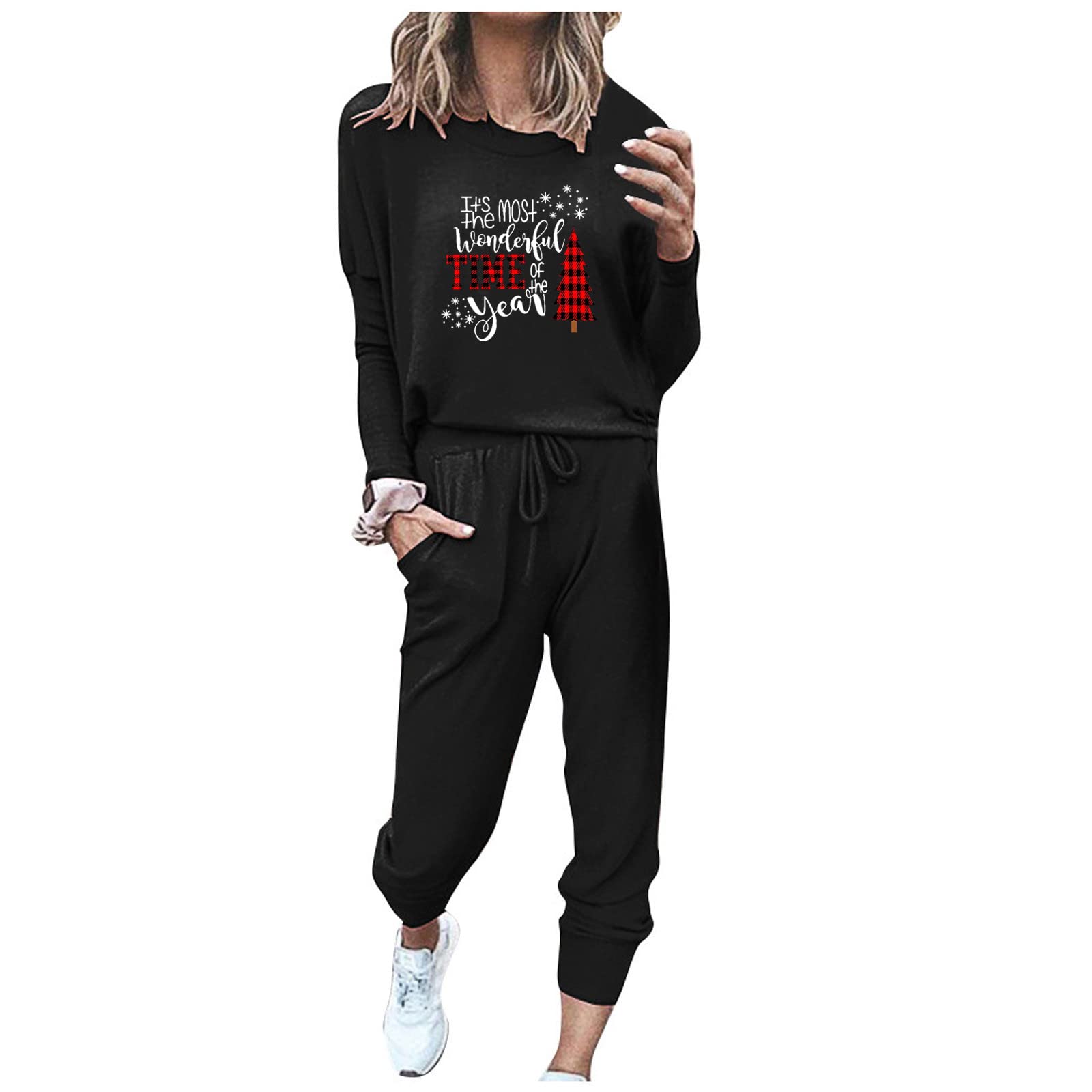 Xiloccer Women's 2-Piece Sweatsuit Set - Christmas Pajamas, Lounge Wear & Jogging Outfit | Cozy Winter Loungewear for Home, Holiday Parties & Casual Outings