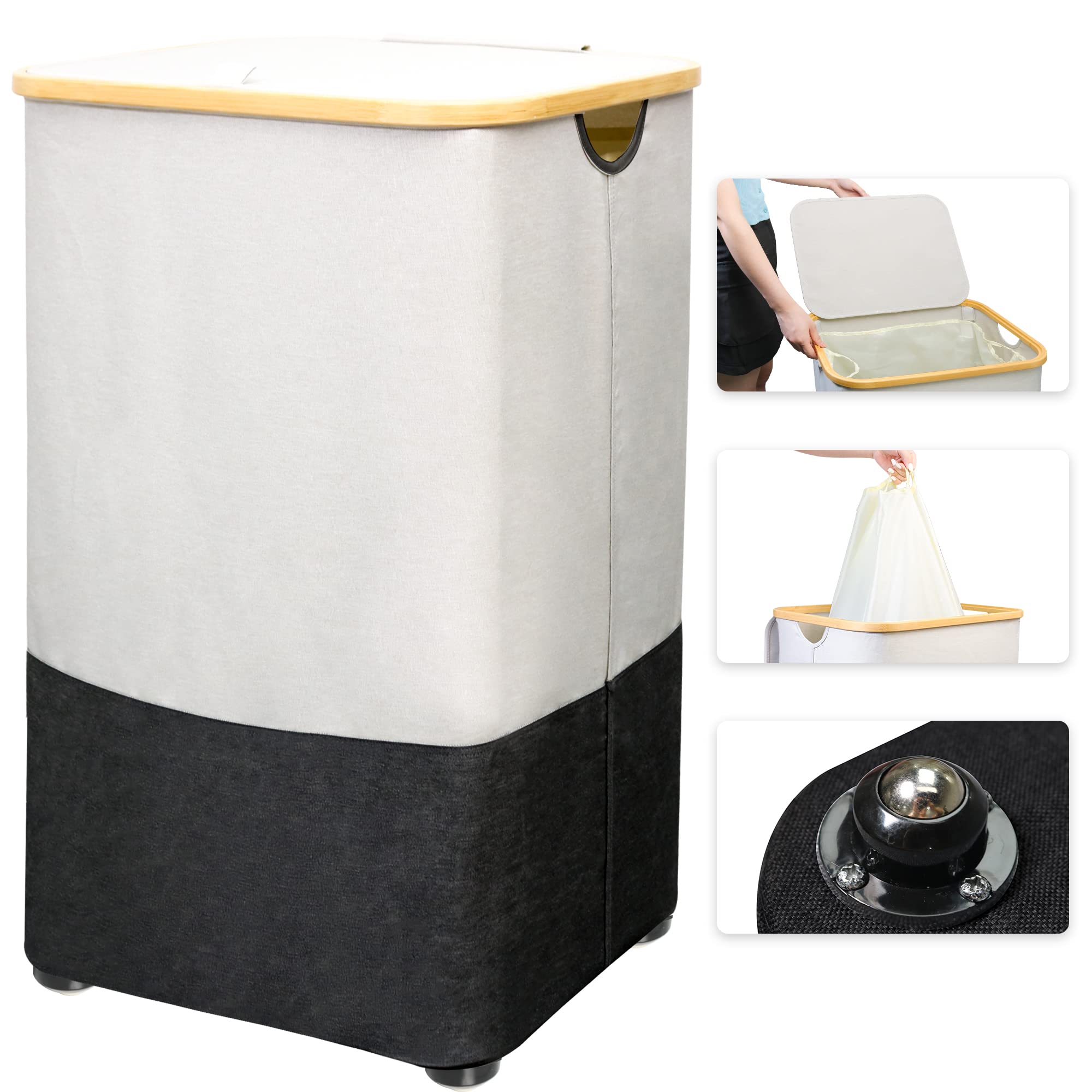 Extra Large Rolling Laundry Basket with Wheels - Foldable 105L Laundry Hamper with Lid & Removable Wash Bag, Freestanding Clothes Organizer with Handles for Bedroom, Laundry Room, Dorm - Perfect for College Students & Small Space Living