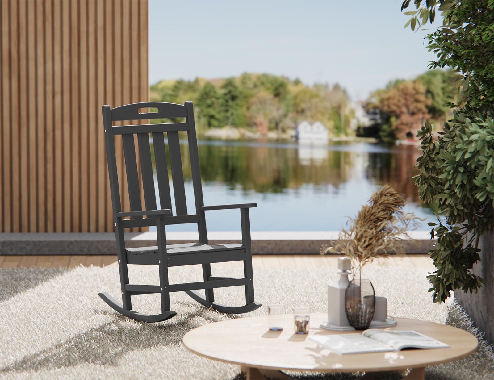 Premium HDPE Outdoor Rocking Chair - All-Weather High Back Patio Rocker for Deck, Porch, Garden & Indoor Use - Comfortable Lawn Chair for Backyard Relaxation (Slate Gray) - Perfect for Reading, Sunbathing & Enjoying Nature