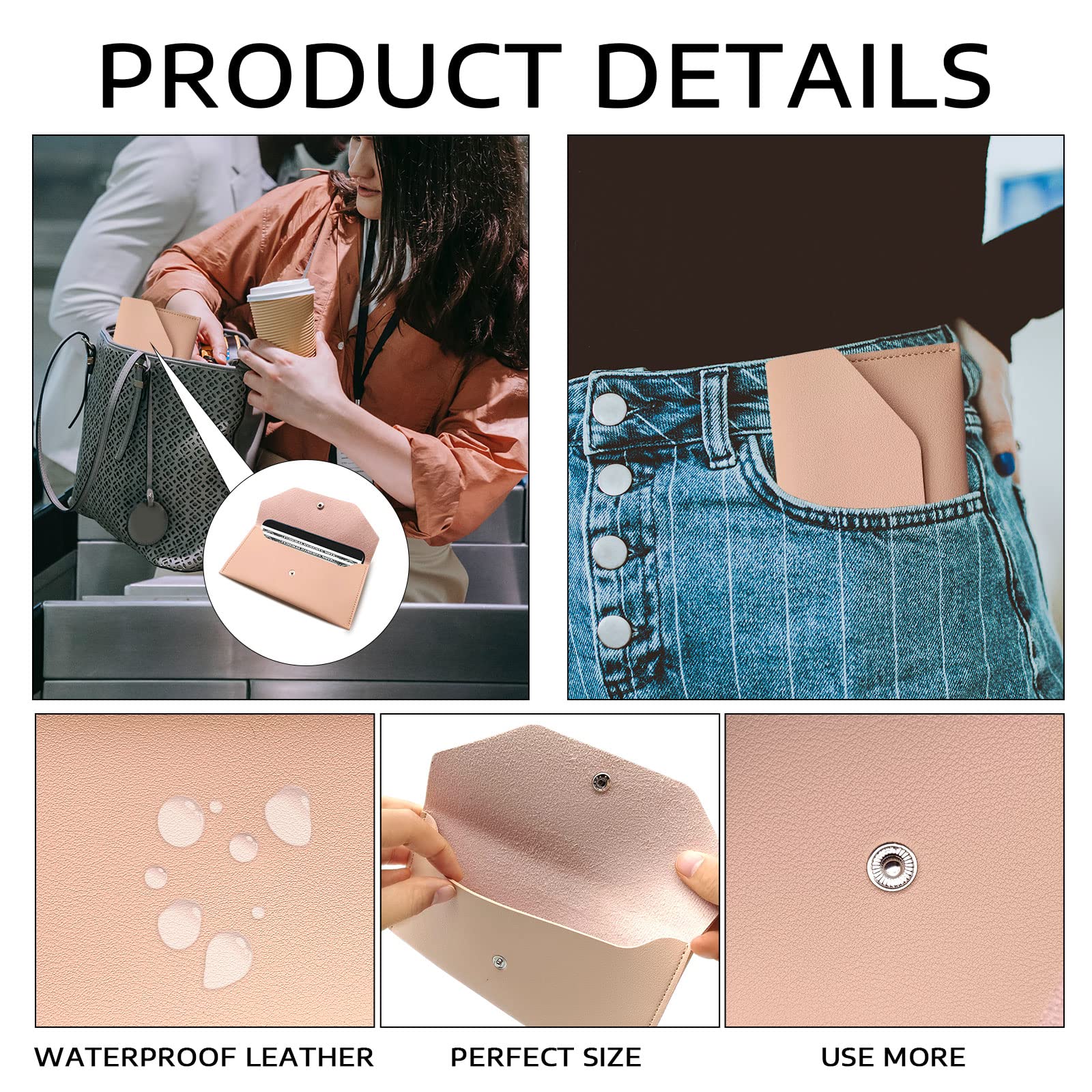 BLMHTWO Women's Leather Cash Envelope Wallet - Reusable Budget Organizer & Bill Holder for Money Management (Pink) - Perfect for Travel, Shopping, and Personal Finance Organization