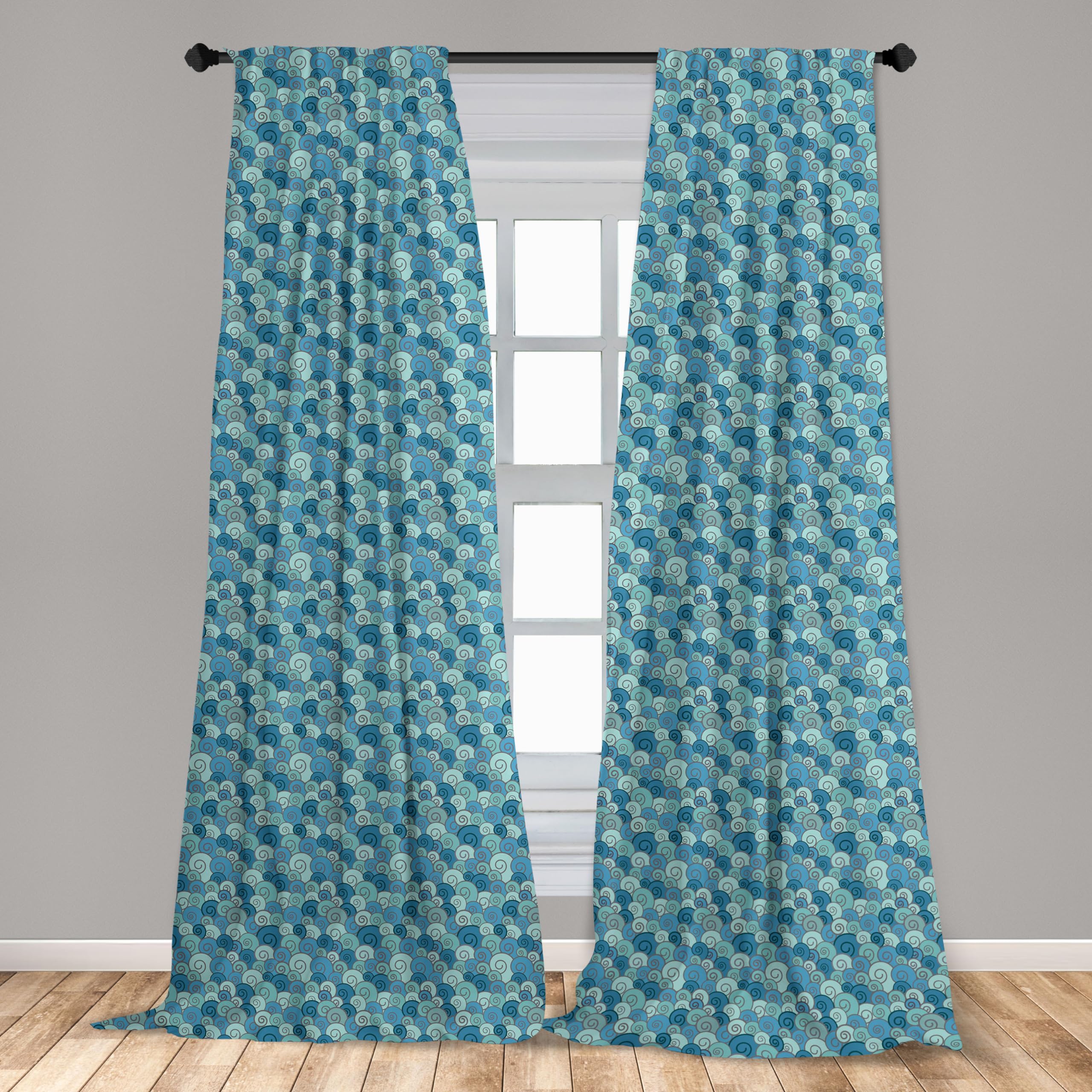 Ambesonne Nautical Curtains - Blue Ocean Wave Abstract Doodle Print, 2 Panel Set (28