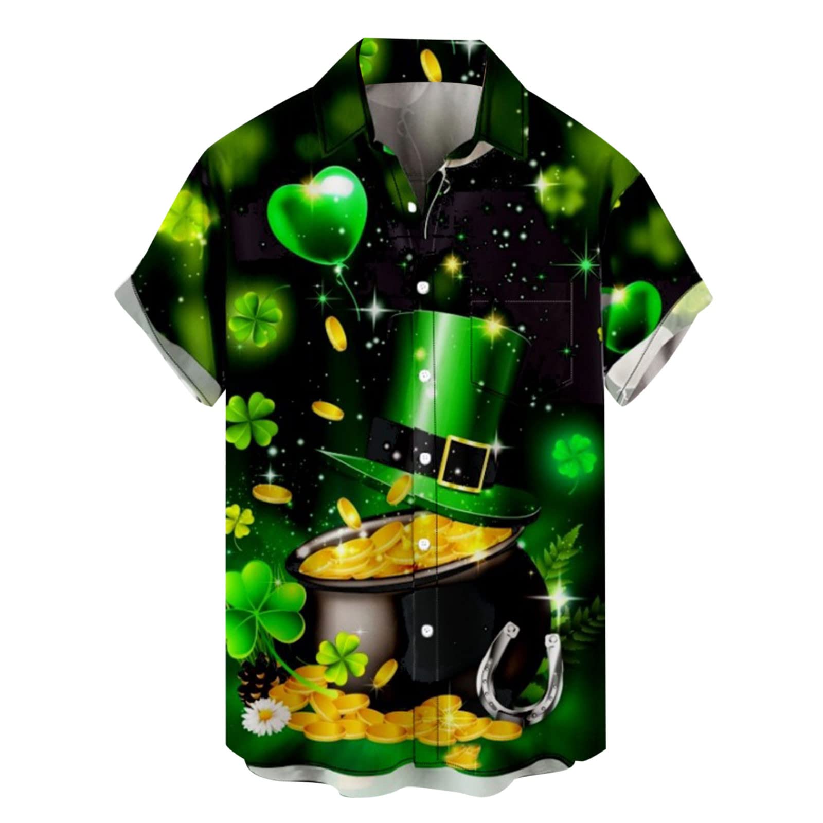 3D Printed Green Casual Button Down Shirt for Men - Short Sleeve Fashion Shirt for St. Patrick's Day, Parties & Everyday Wear