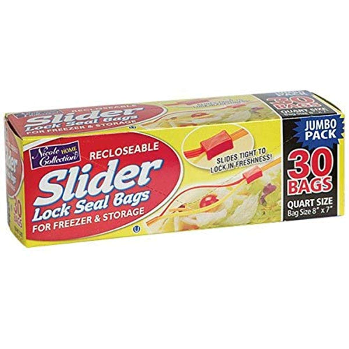 Premium Clear Plastic Slider Quart Size Storage Bags - 30 Pack, Extra Durable & Leakproof for Home Organization, Travel, Food Storage, Freezer Safe & Camping Supplies