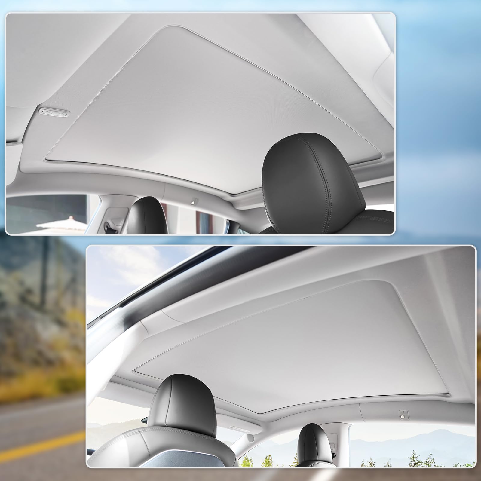 Premium Retractable Electric Sunshade Roof for Tesla Model Y (2019-2024) - 5-Layer 99.9% UV Protection, Heat Insulation, Hidden Wires - Interior Gray - Perfect for Summer Driving & UV Protection
