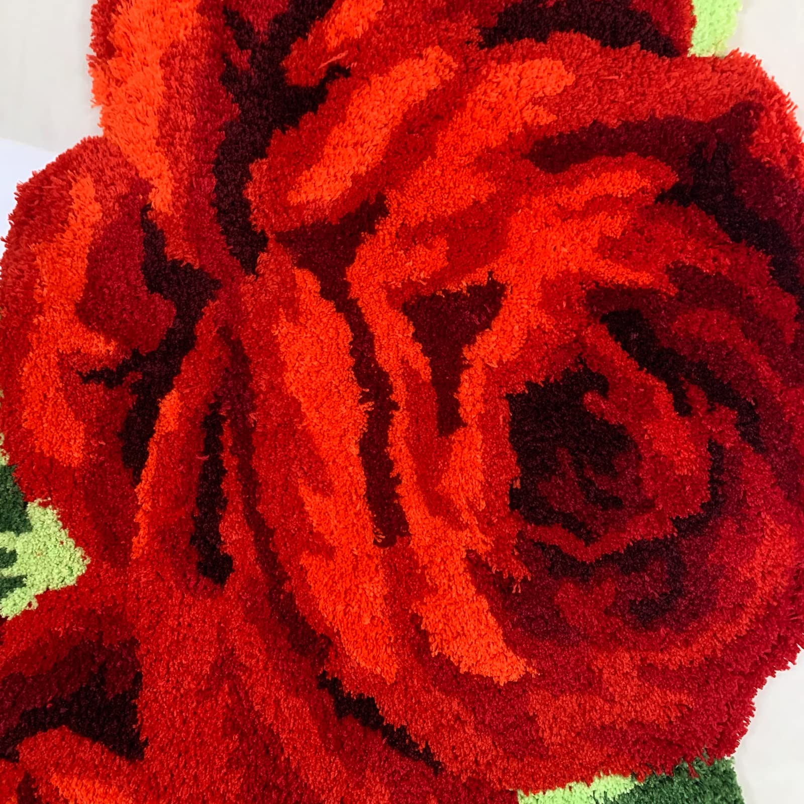 ABREEZE Washable Red Rose Shaped Shaggy Rug - Non-Slip Plush Floral Bath Runner & Modern Carpet for Bedroom, Living Room, Bathroom - Soft Floor Mat for Home Decor (3 Roses Design, Red)