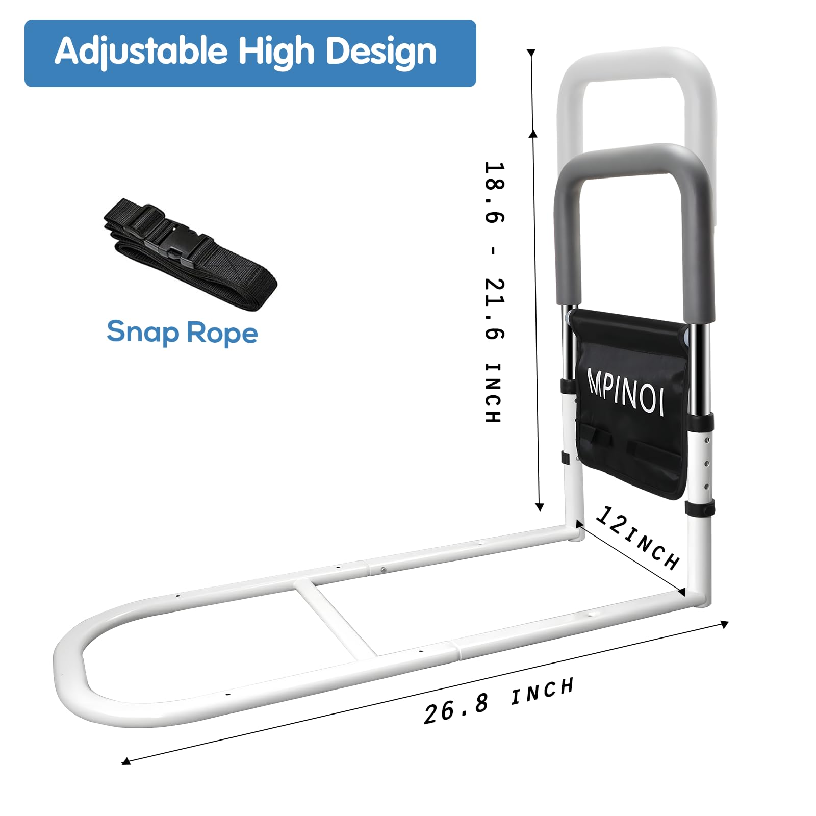 Adjustable Bed Rails for Elderly Adults - Safety Bed Assist Rails for Seniors Fall Prevention, Fits King Queen Full Twin Size Mattresses - Ideal for Home Care, Hospital Use & Mobility Assistance