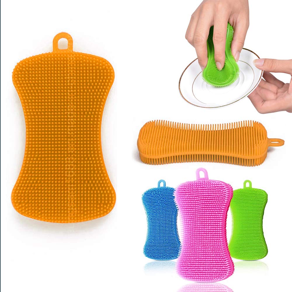 2 Pack Silicone Sponge Scrubber for Dish Washing - Reusable Kitchen Cleaning Brush with Non-Scratch Surface - Perfect for Pots, Pans, Dishes & Delicate Cookware