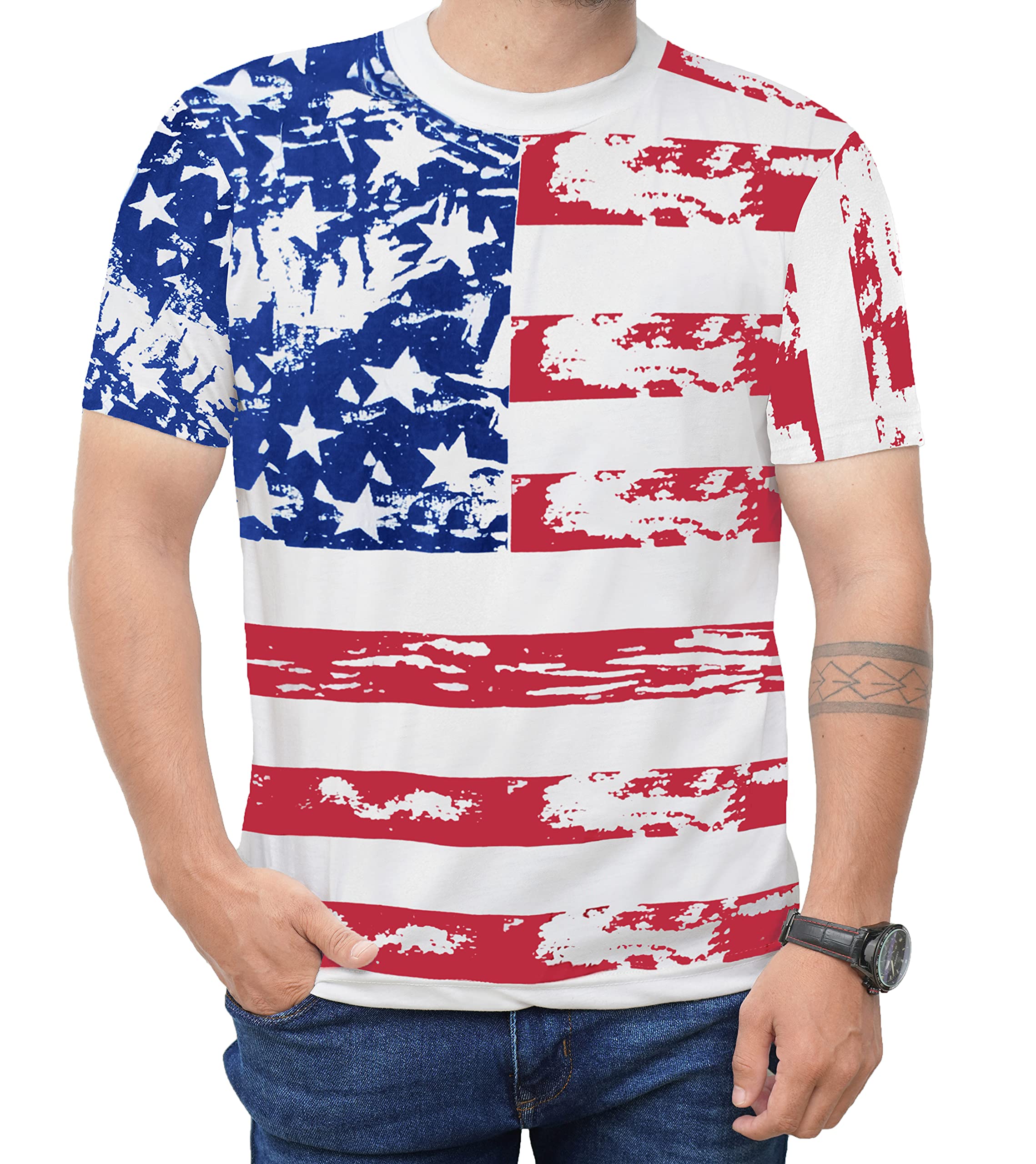 4th of July Patriotic American Flag Shirts for Women & Men - Distressed USA Flag T-Shirts for Independence Day Celebrations, BBQ Parties & Fireworks Events