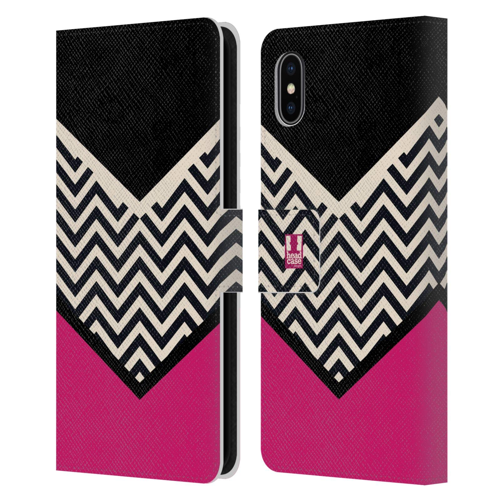 Premium Black Color Block Chevron Leather Book Wallet Case for Apple iPhone Xs Max - Stylish Protection for Work, Travel & Everyday Use