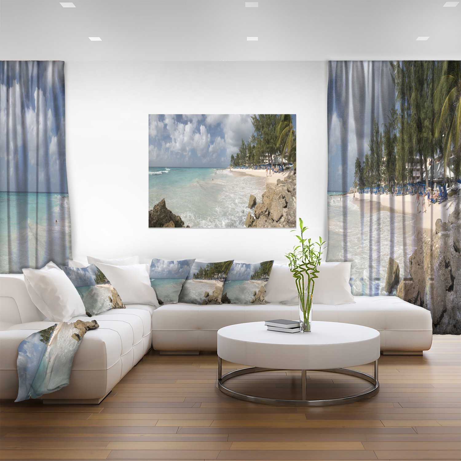 Barbados Island White Seashore Modern Seascape Canvas Art Print - Tropical Beach Wall Decor for Living Room, Bedroom & Office