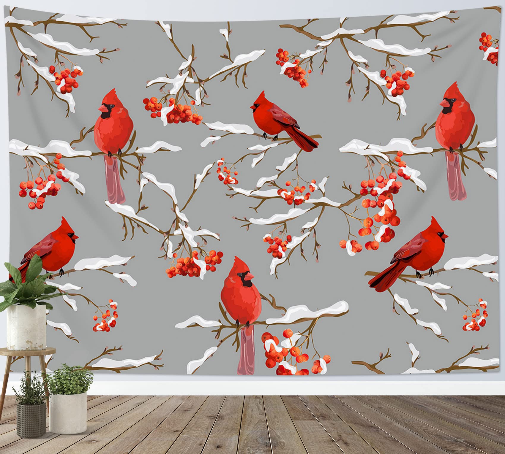 Winter Cardinal Tapestry - Pine Branch Wall Hanging for Christmas Decor (60x40 Inches) - Perfect for Bedroom, Living Room & Dorm