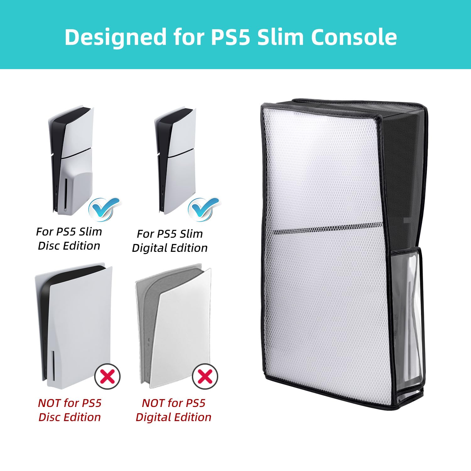 Tolesum PS5 Slim Dust Cover - Anti-Scratch Protective Case for PS5 Slim Digital Edition & Disc Consoles with Clear View Window | Perfect for Gaming Setup Protection & Console Storage