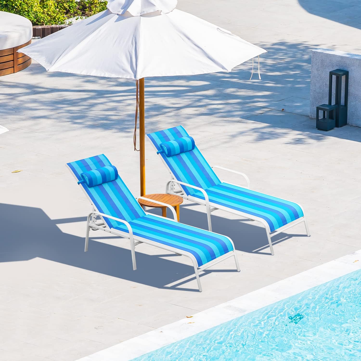 **EROMMY 2-Piece Patio Chaise Lounge Set - Outdoor Reclining Chairs with Adjustable Backrest, Waterproof & UV-Resistant Fabric (Blue) - Perfect for Poolside, Garden, or Backyard Relaxation**