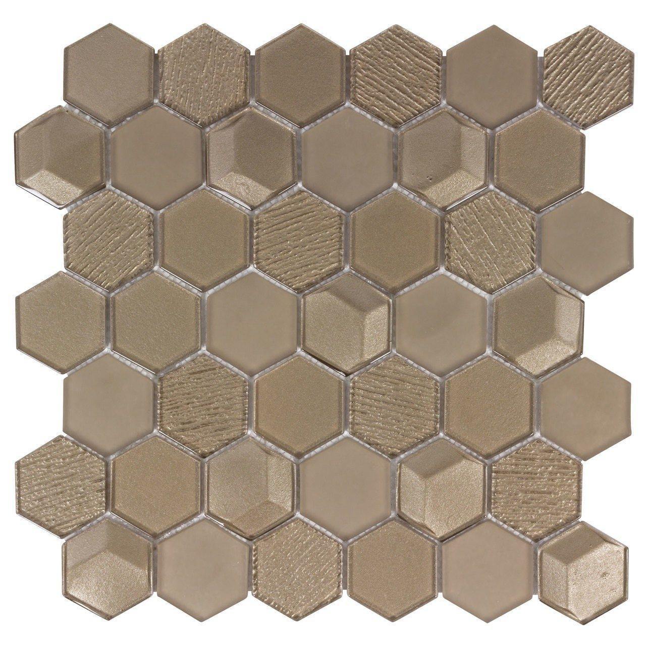 Hexagon Bronze Glass Mosaic Tile - Peel and Stick Backsplash for Kitchen, Bathroom, and DIY Home Decor
