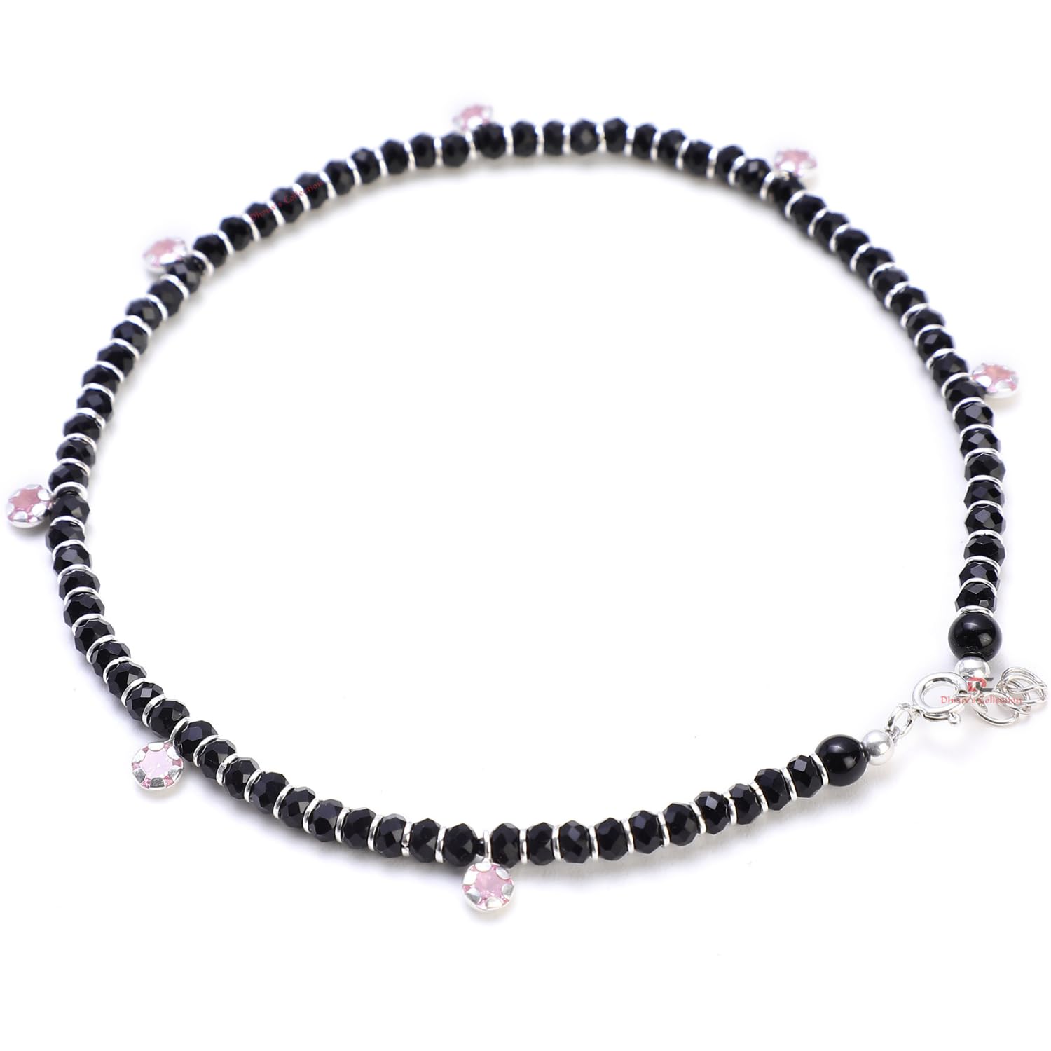 925 Sterling Silver Stylish Nazariya Anklet (Payal) with Black & Silver Crystal Beads for Women & Girls - Perfect for Weddings, Parties & Festive Occasions