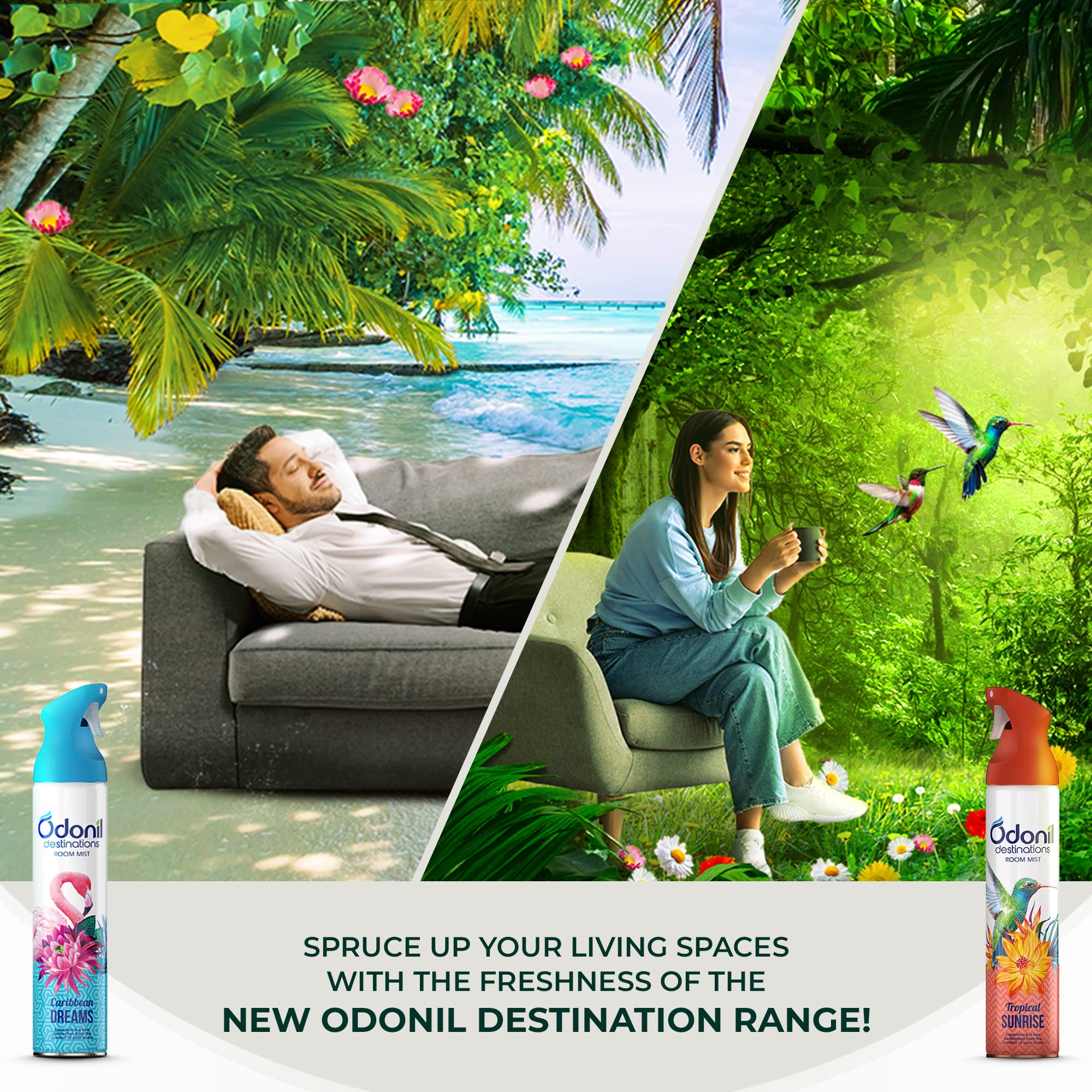 Odonil Destinations Room Air Freshener Spray 240ml - Tropical Sunrise Scent | Long Lasting Fragrance for Home, Office & Car | Eliminates Odors & Freshens Air Instantly