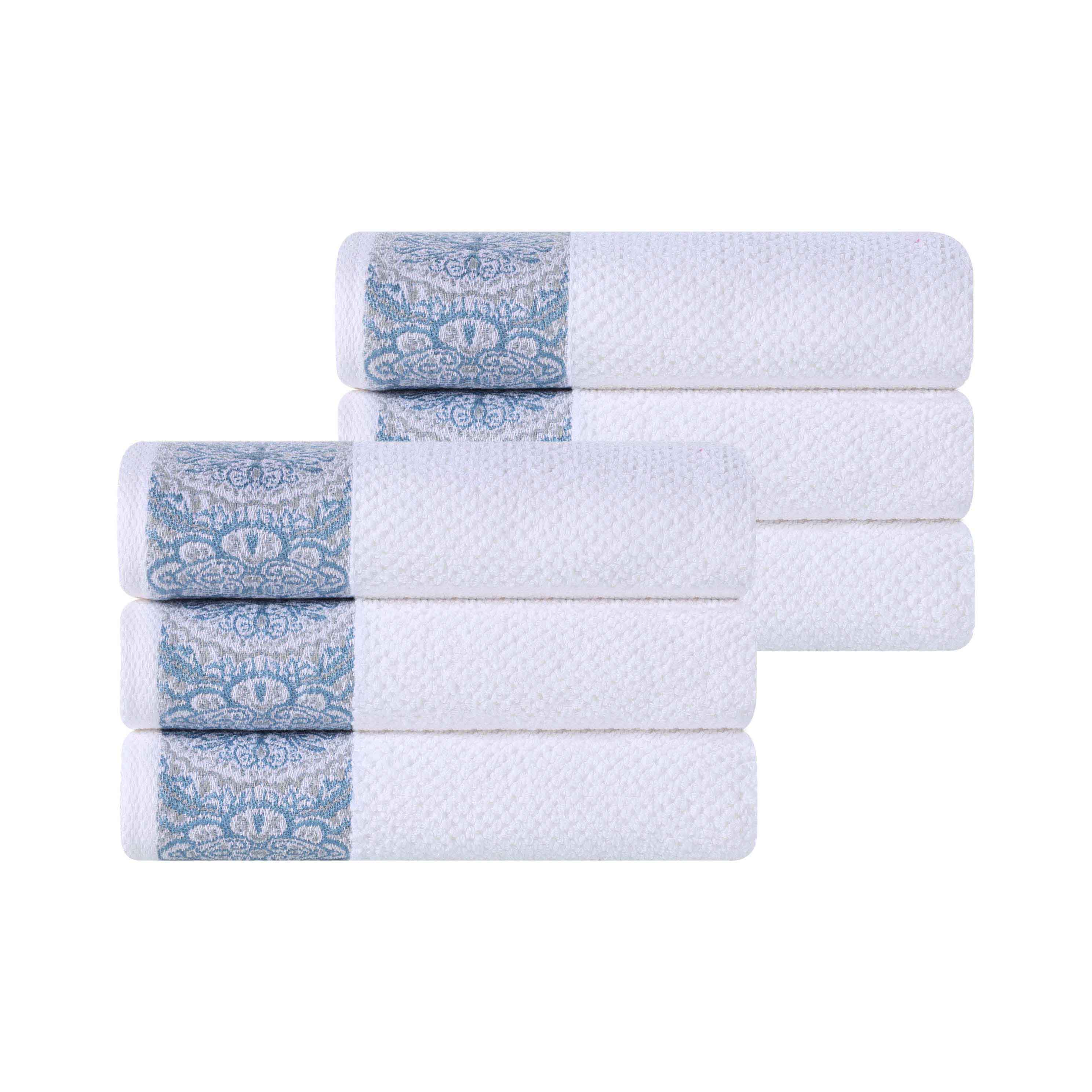 Premium Medallion Cotton Jacquard Textured Hand Towels - 6-Piece Set for Bathroom, Kitchen & Guest Use | Soft & Absorbent Luxury Towels for Home Decor
