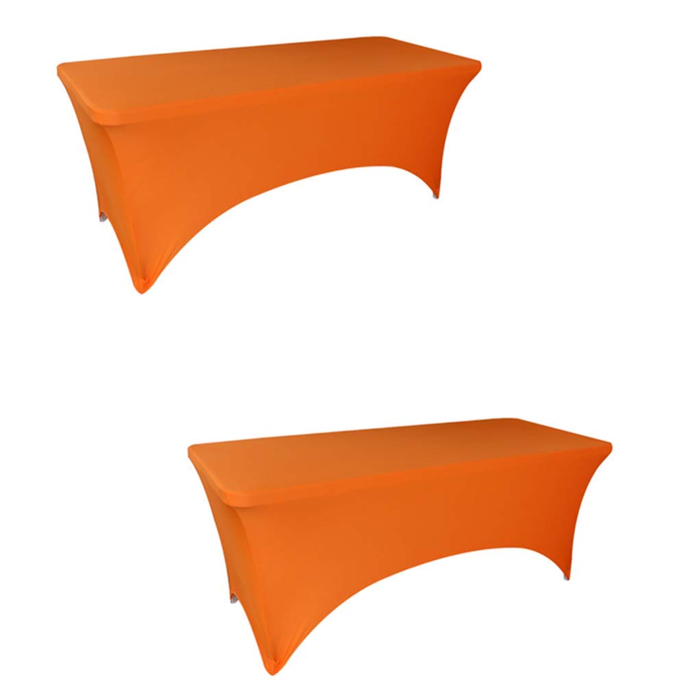 2-Pack Orange Spandex Tablecloth - 6FT Stretch Rectangular Table Cover, Washable Fitted Table Protector for Party, Wedding, Banquet, Festival, Christmas - Perfect for Outdoor Patio Dining & Holiday Decorations